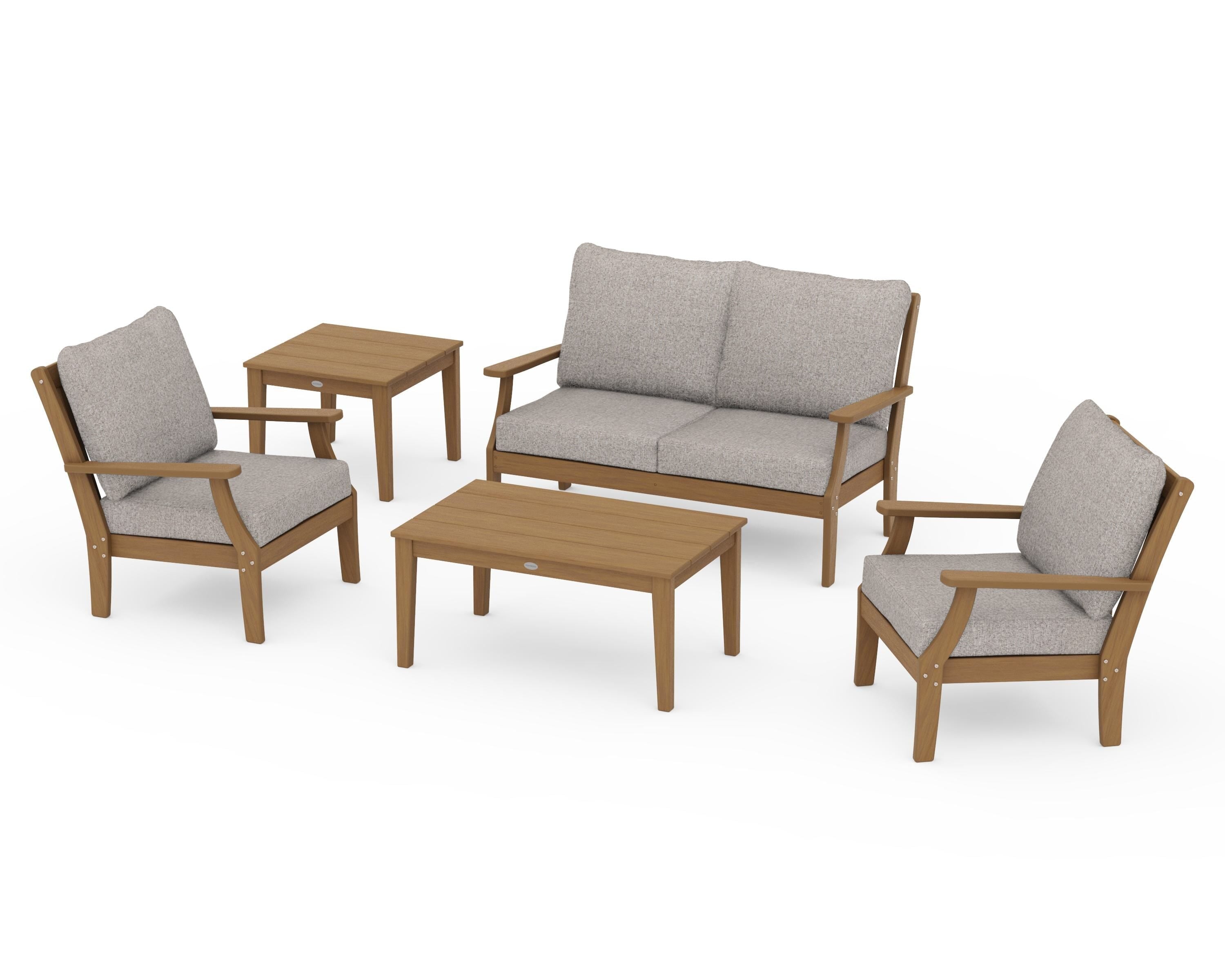 POLYWOOD Braxton 5-Piece Deep Seating Set in Natural / Weathered Tweed