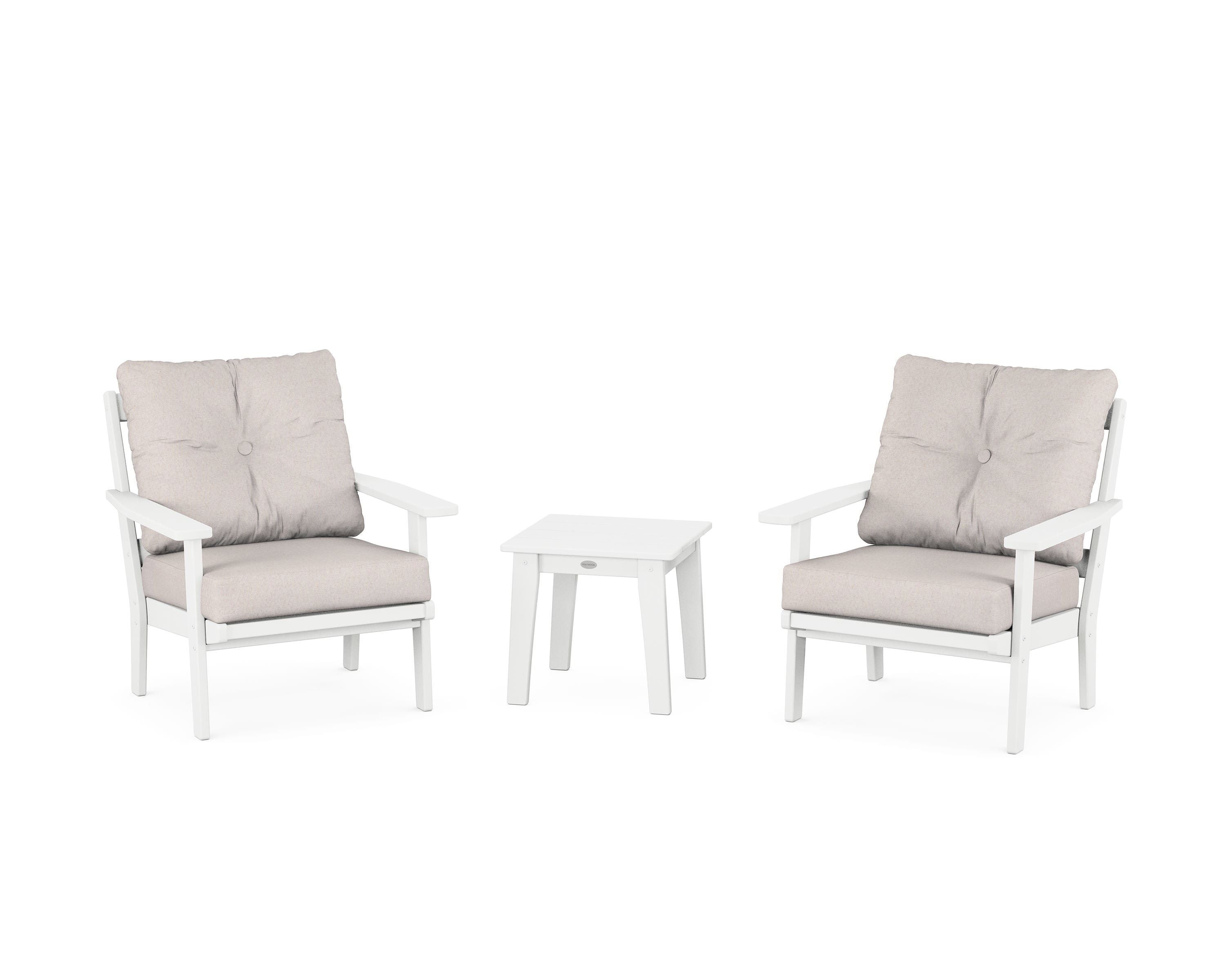 POLYWOOD Prairie 3-Piece Deep Seating Set in White / Dune Burlap