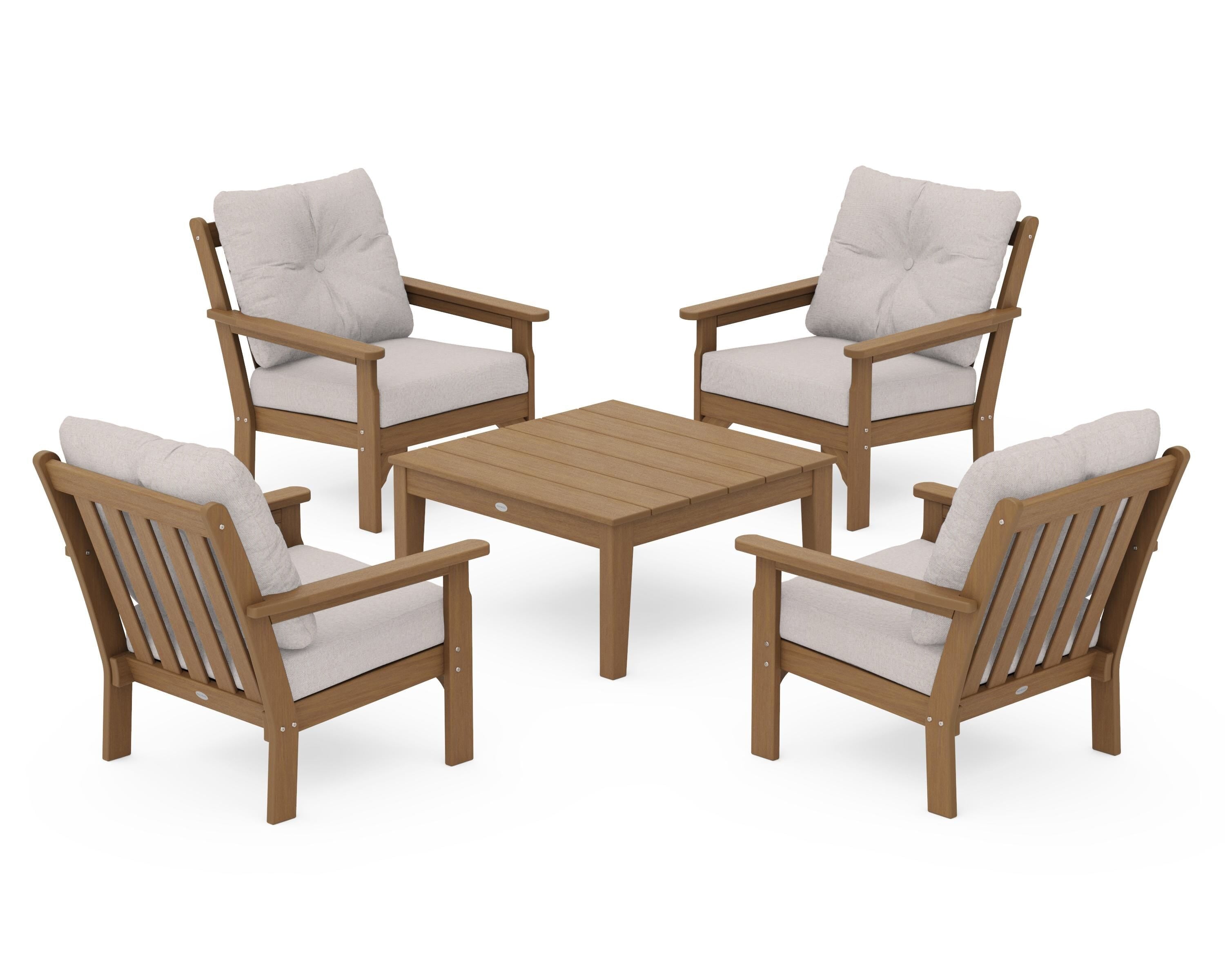 POLYWOOD Vineyard 5-Piece Deep Seating Conversation Set in Natural / Dune Burlap
