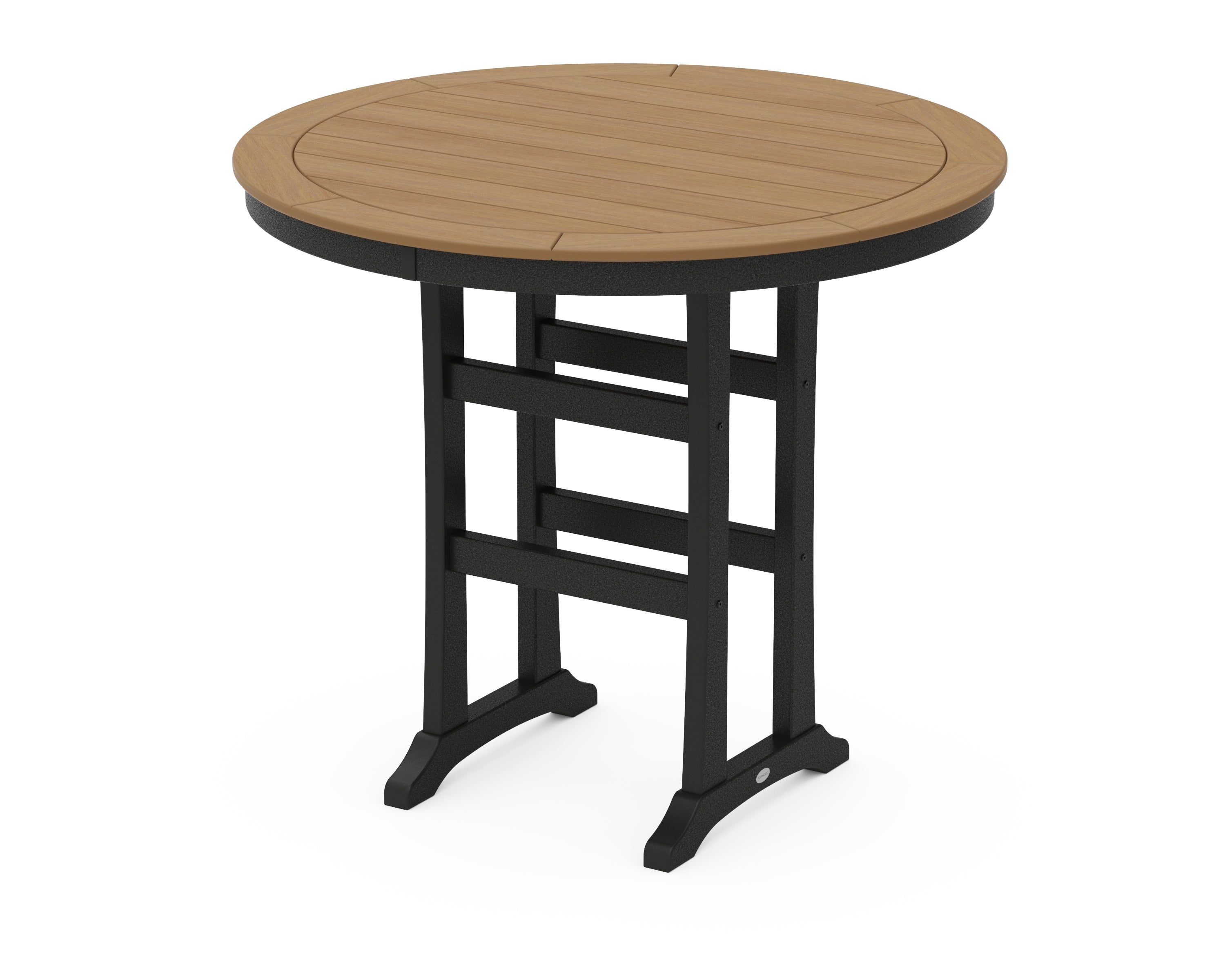 POLYWOOD Nautical Trestle 48" Round Bar Table in Black / Natural