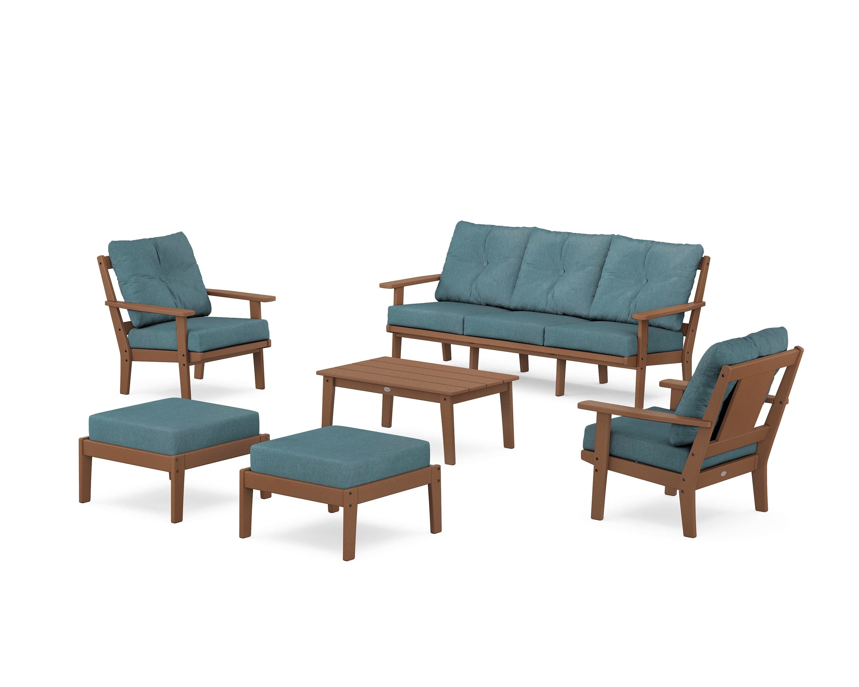 POLYWOOD Prairie 6-Piece Lounge Sofa Set in Teak / Ocean Teal