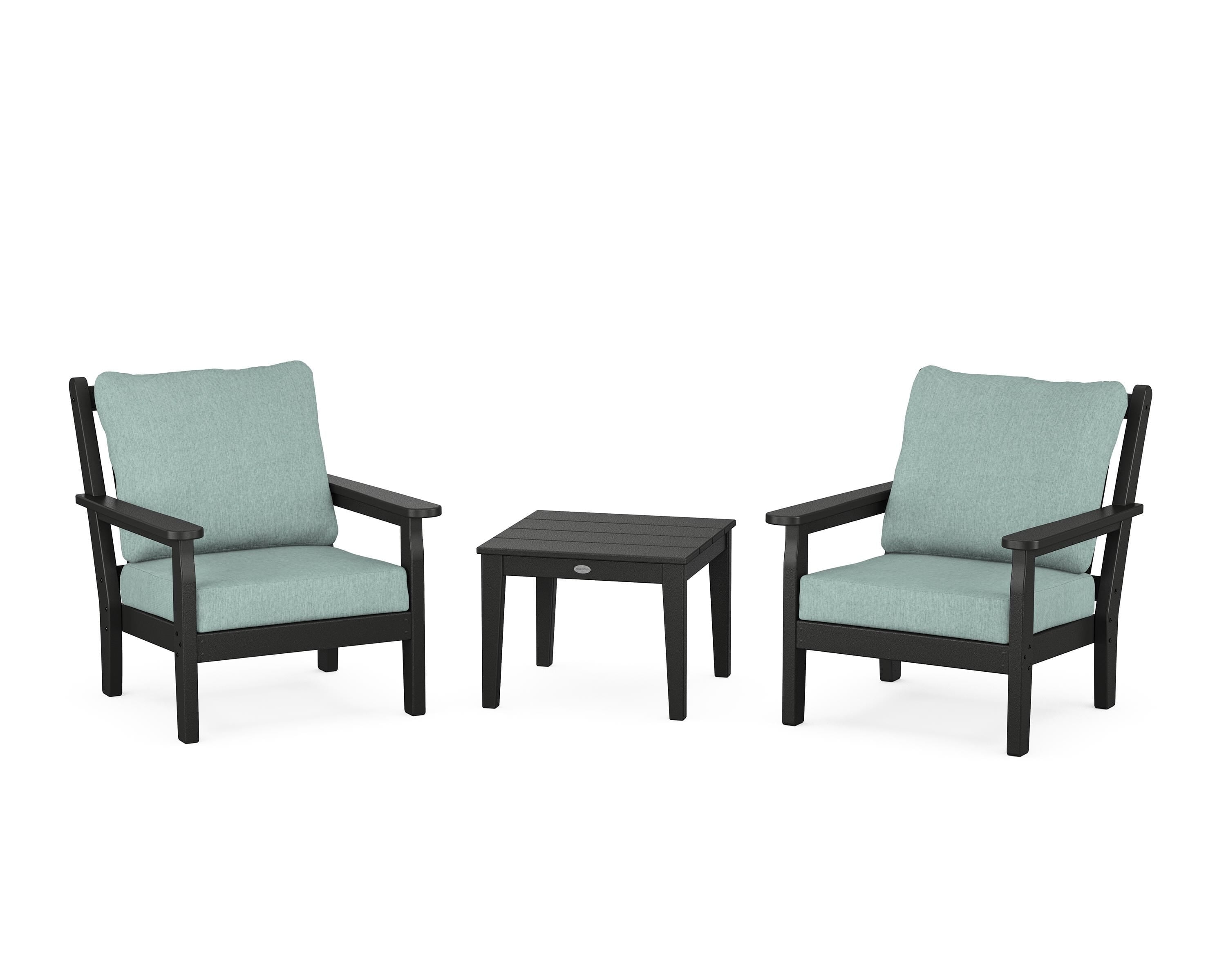 POLYWOOD Chippendale 3-Piece Deep Seating Set in Black / Glacier Spa
