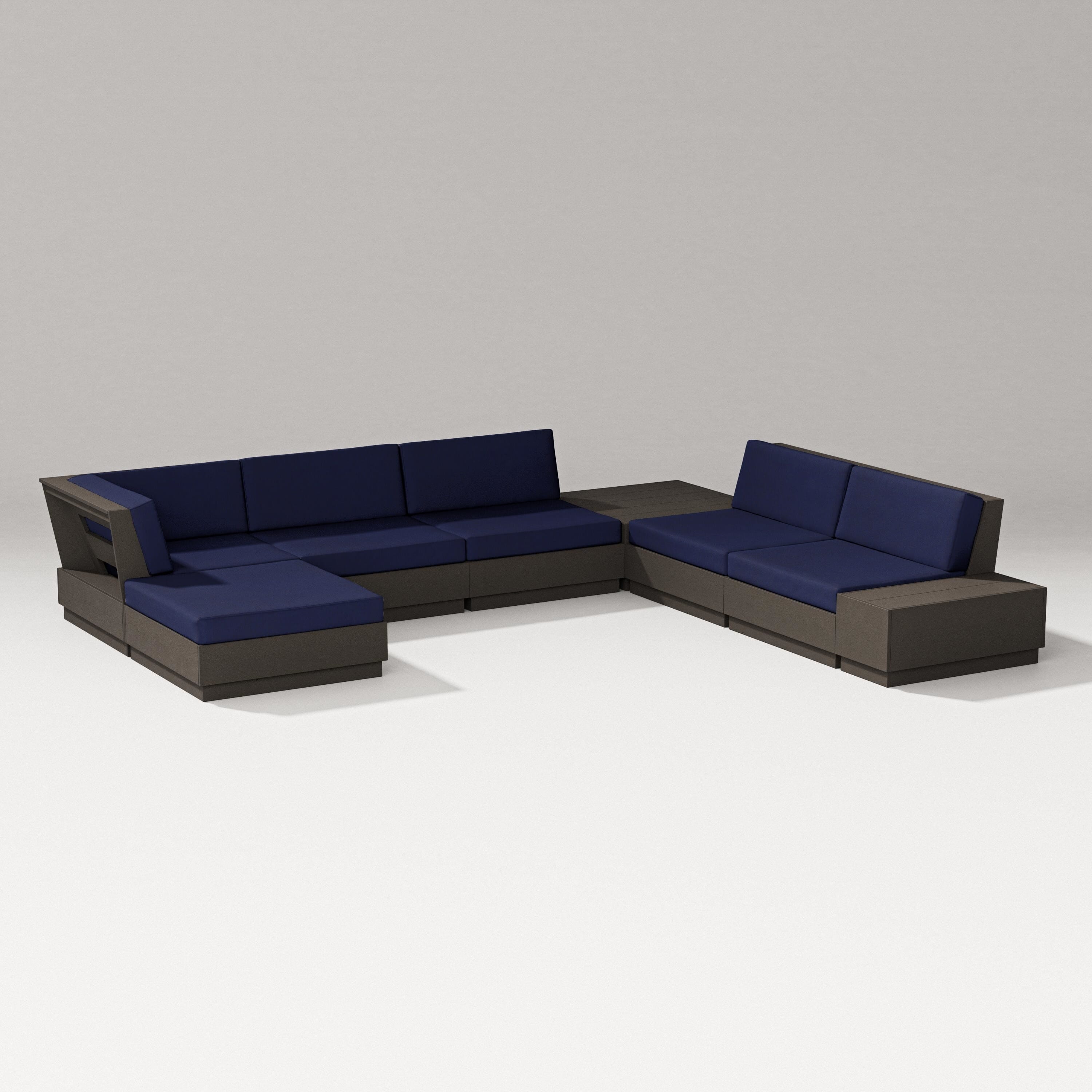 PW Designer Series Elevate 8-Piece Corner Sectional in Vintage Coffee / Navy