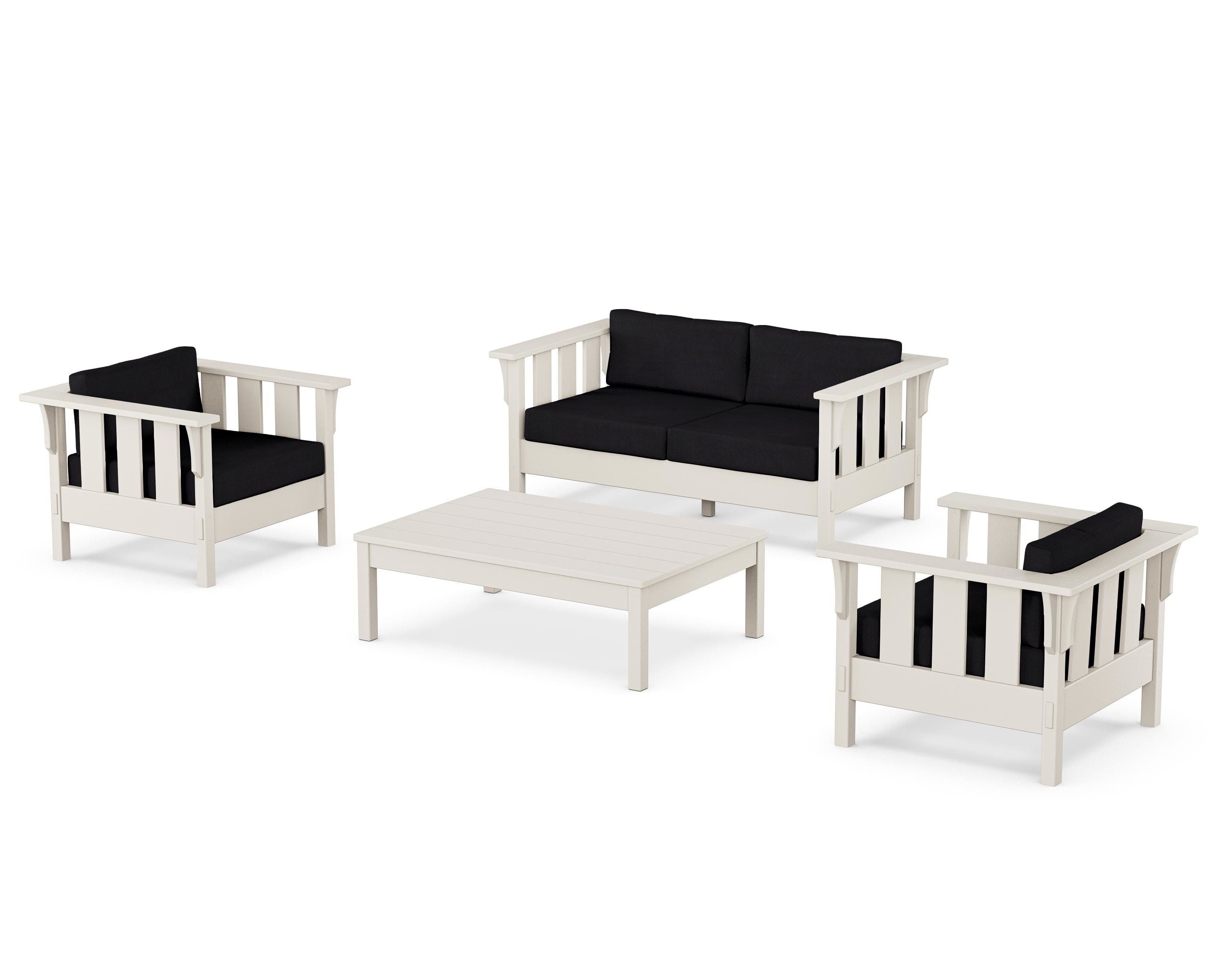 Martha Stewart by POLYWOOD Acadia 4-Piece Deep Seating Set with Loveseat in Sand / Midnight Linen