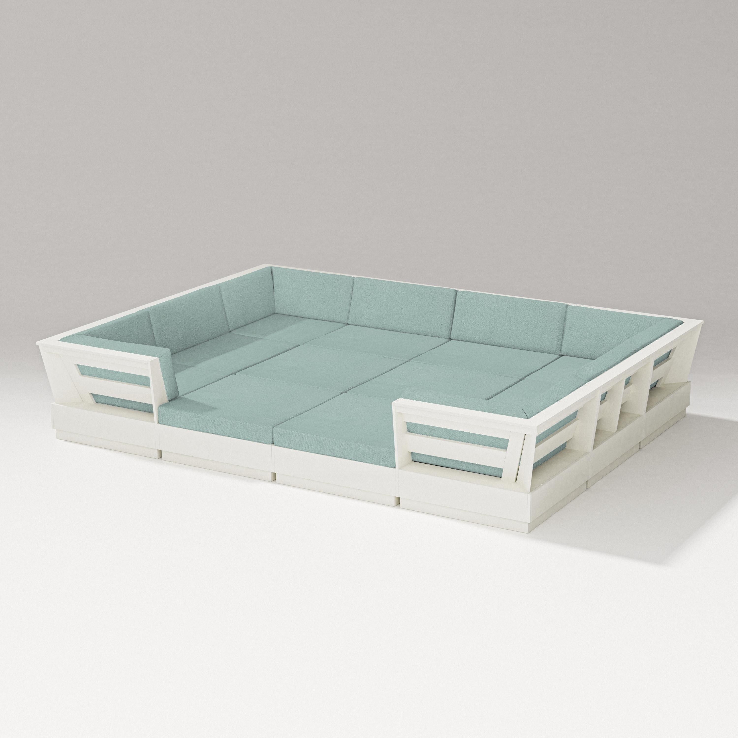 PW Designer Series Elevate 12-Piece Pit Sectional in Vintage White / Glacier Spa
