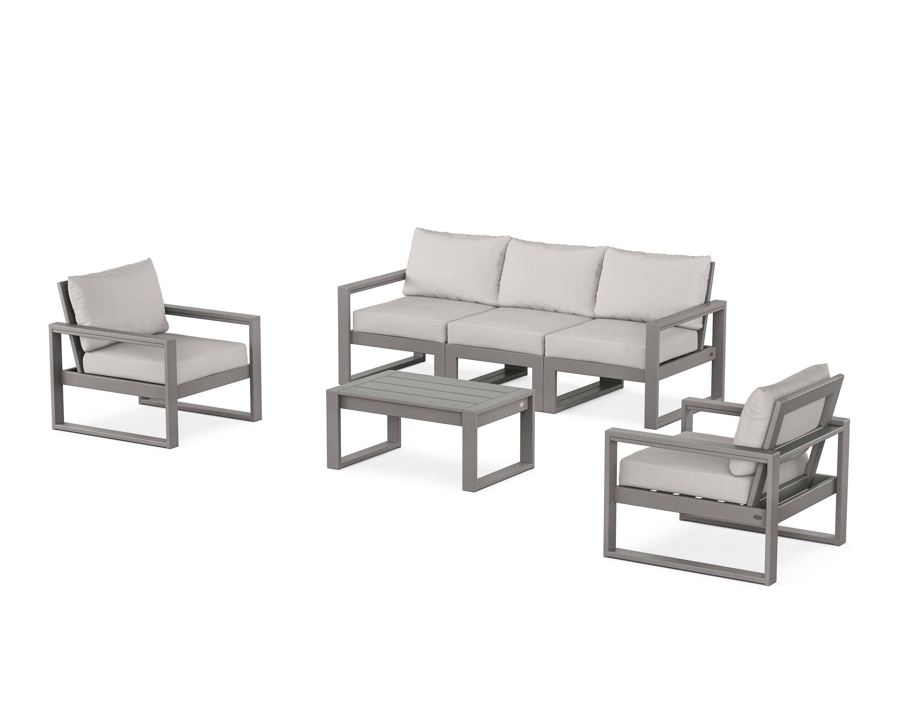POLYWOOD EDGE Sectional 4-Piece Deep Seating Set with Sofa in Slate Grey / Cast Ash