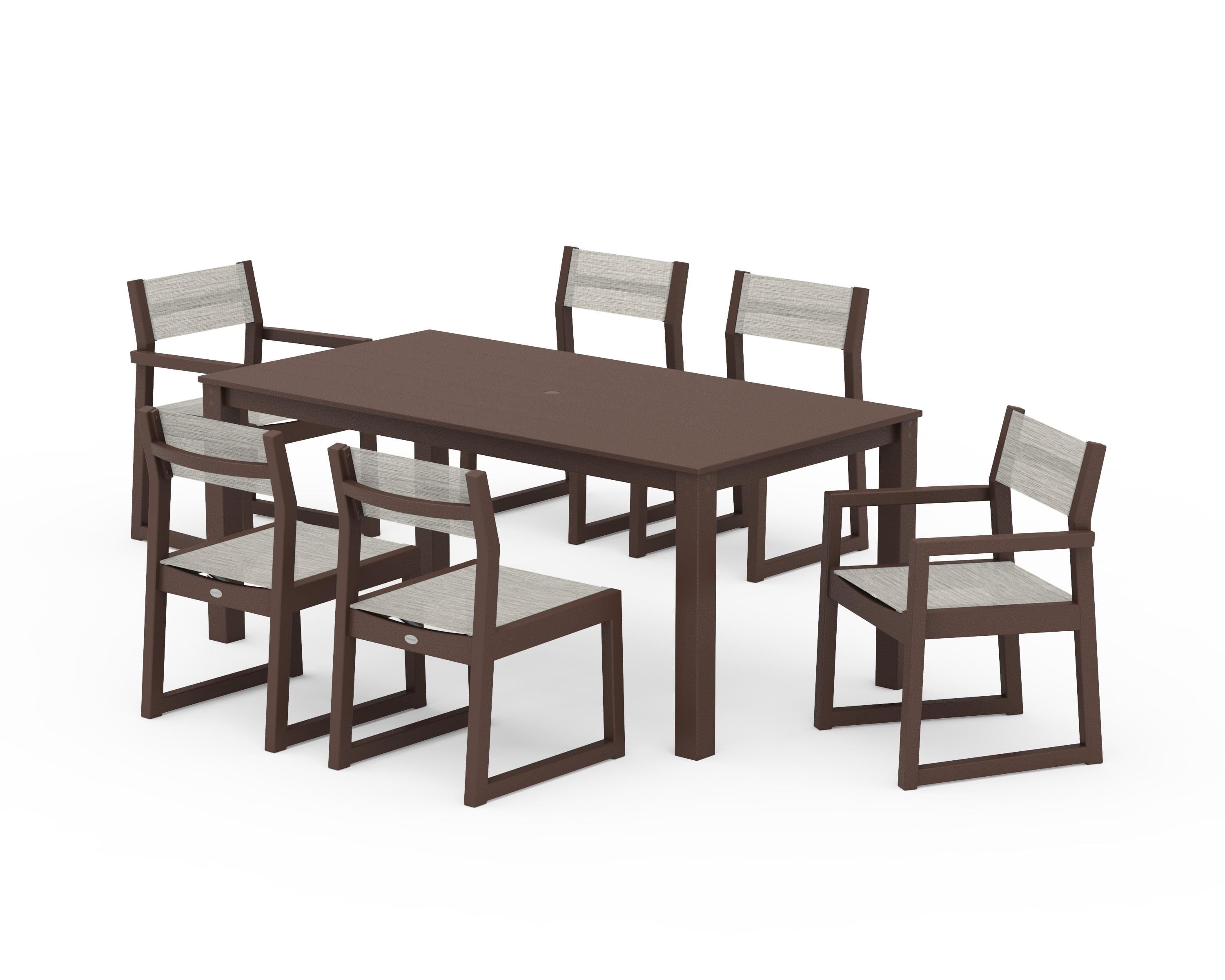 POLYWOOD EDGE Sling 7-Piece Parsons Dining Set in Mahogany / Birch Sling