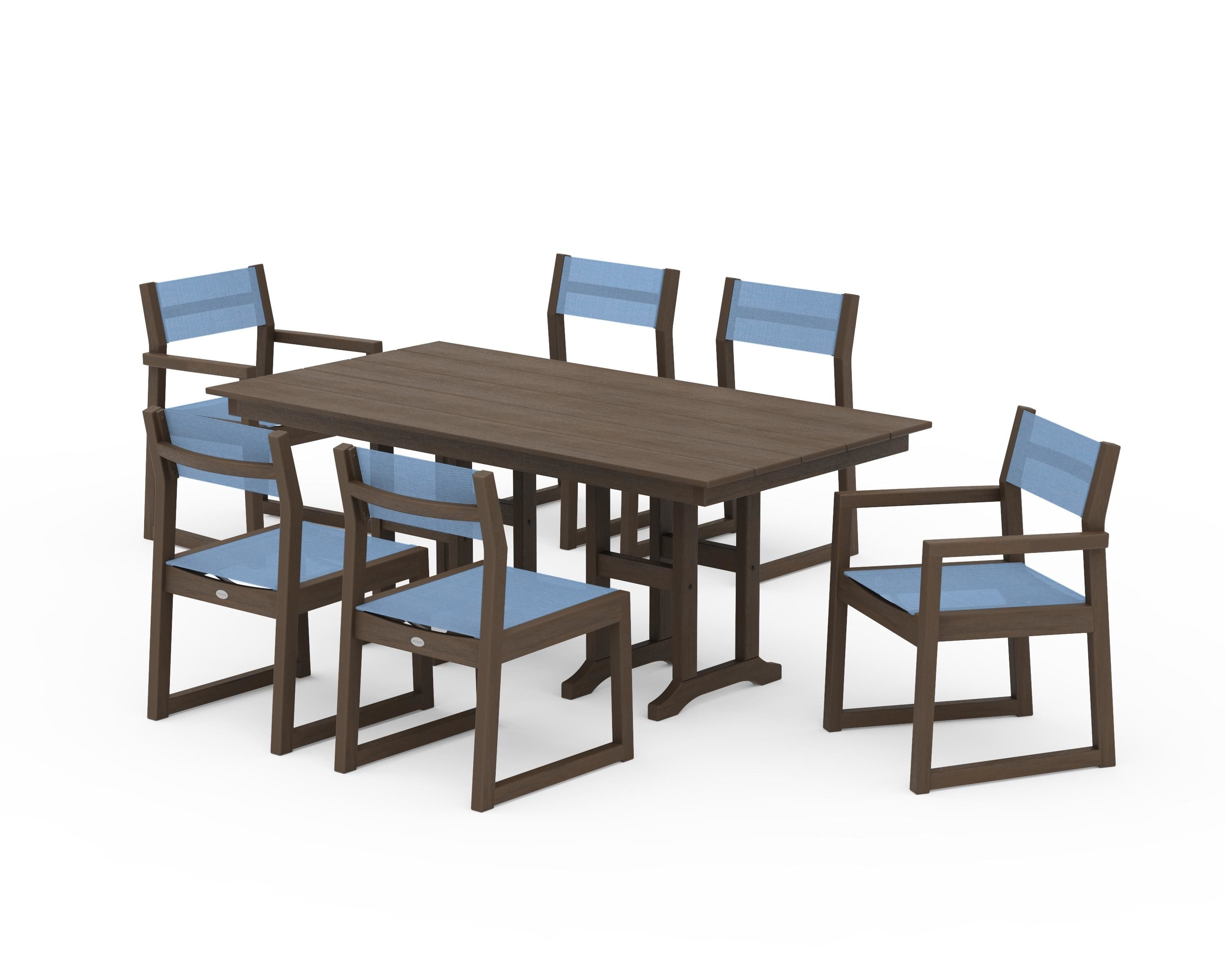 POLYWOOD EDGE Sling 7-Piece Farmhouse Dining Set in Kona / Poolside Sling