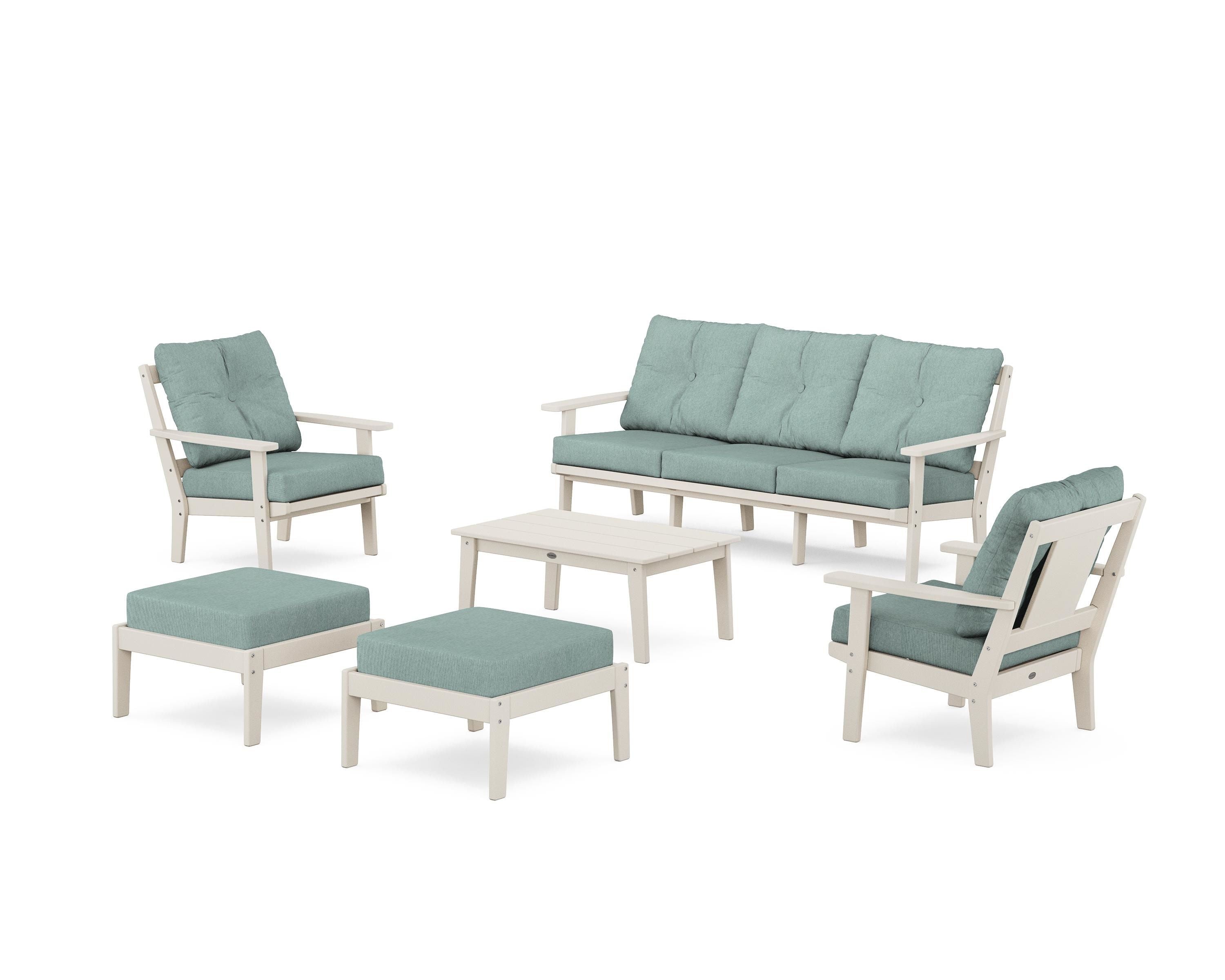 POLYWOOD Prairie 6-Piece Lounge Sofa Set in Sand / Glacier Spa