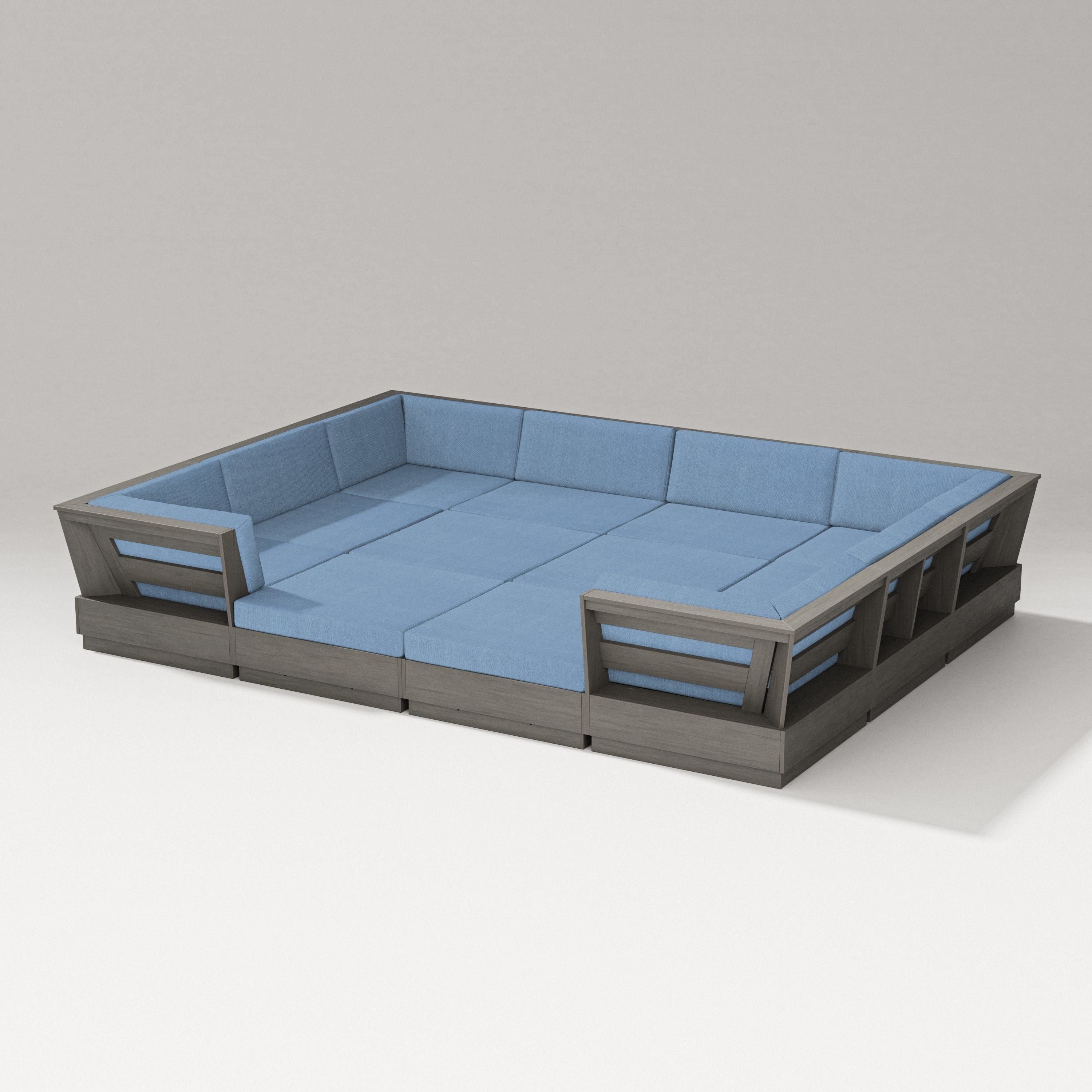 PW Designer Series Elevate 12-Piece Pit Sectional in Driftwood / Sky Blue
