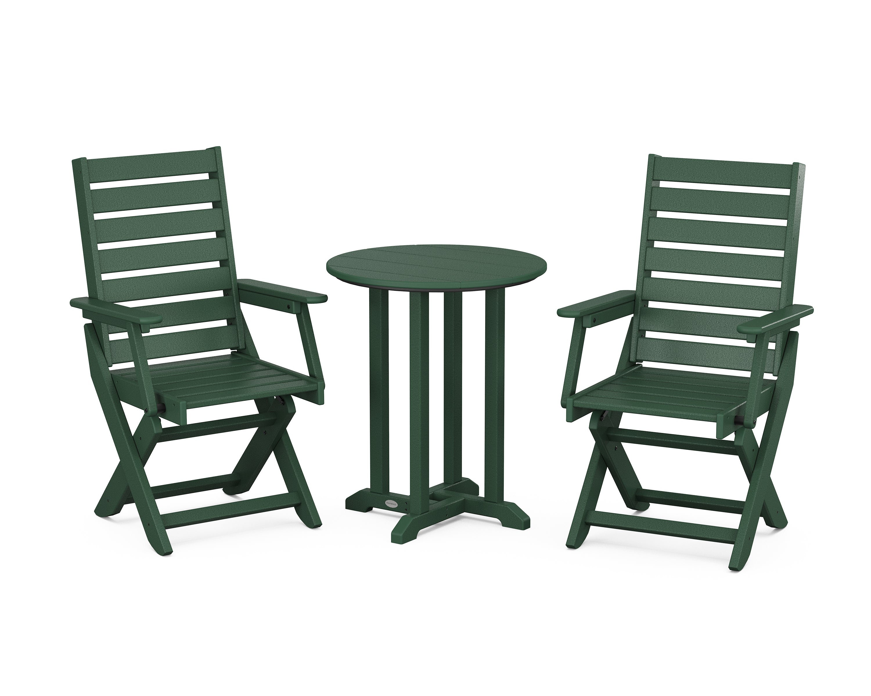 POLYWOOD Captain Folding Chair 3-Piece Round Bistro Dining Set in Green
