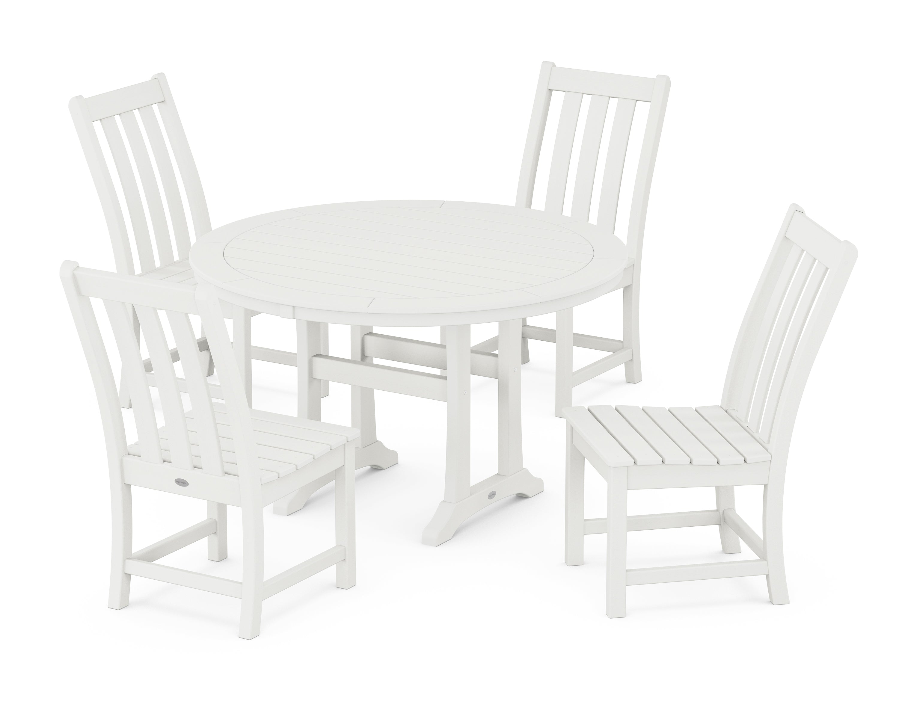POLYWOOD® Vineyard Side Chair 5-Piece Round Dining Set With Trestle Legs in Vintage White