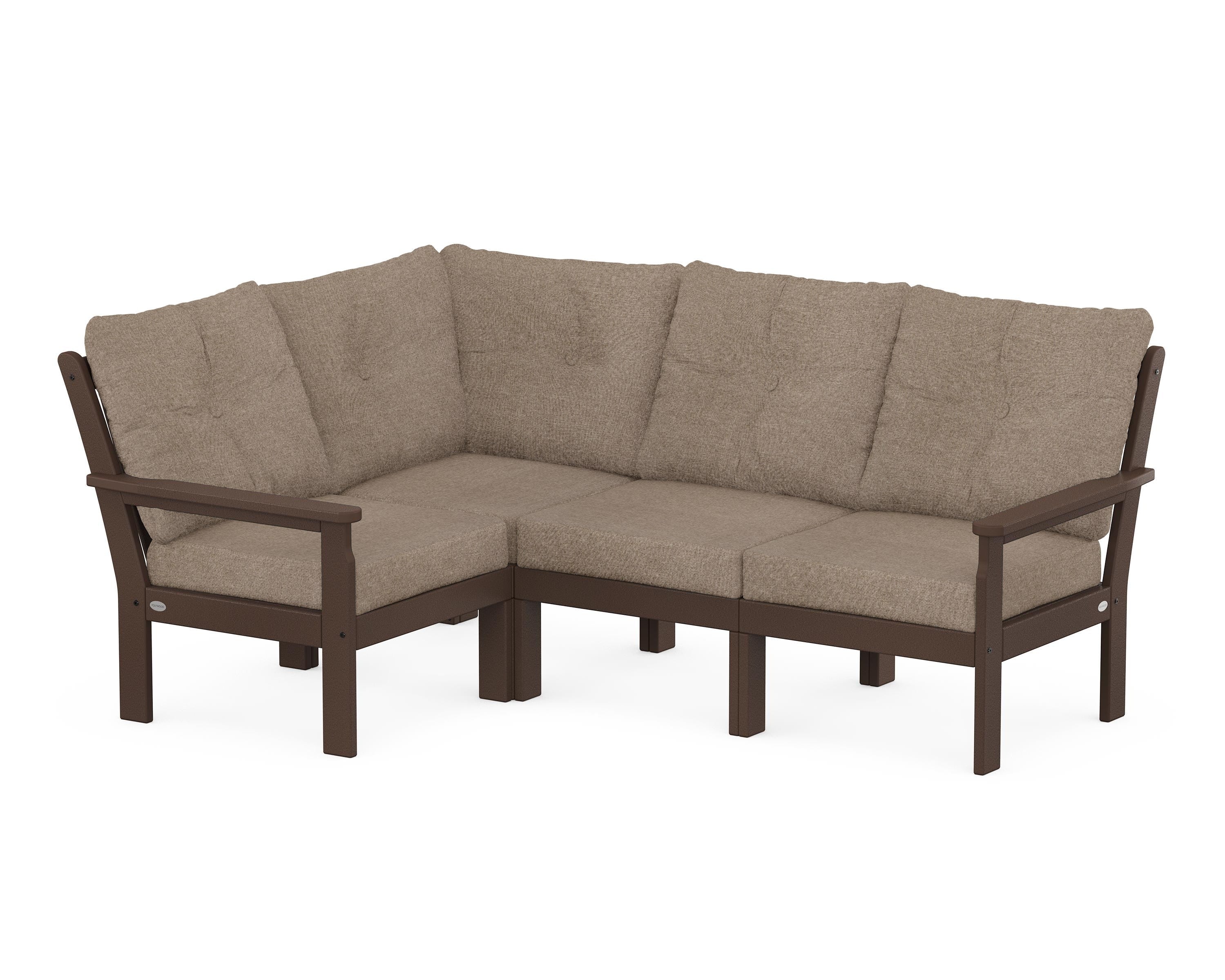 POLYWOOD Vineyard 4-Piece Sectional in Mahogany / Spiced Burlap