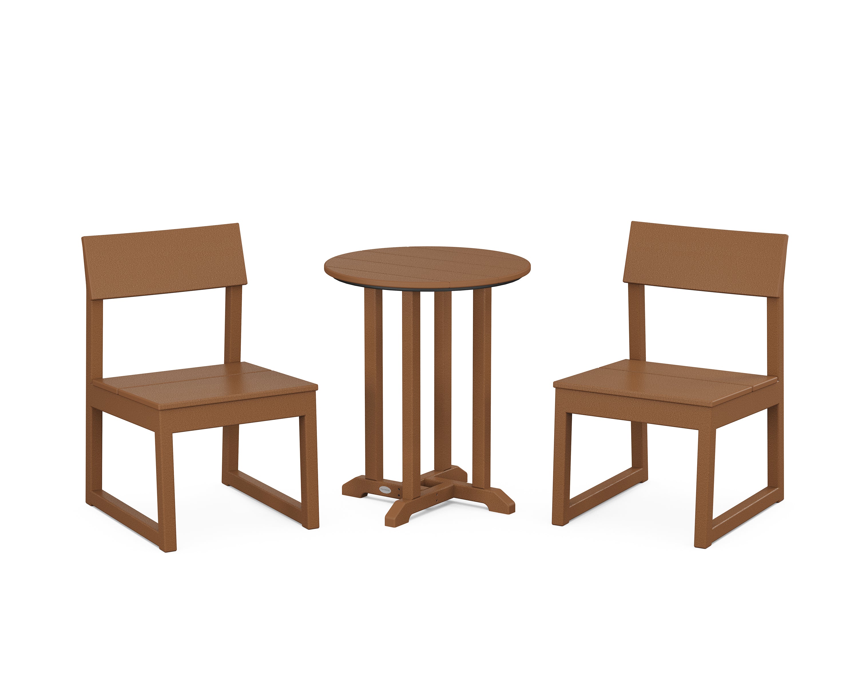 POLYWOOD EDGE Side Chair 3-Piece Round Bistro Dining Set in Teak