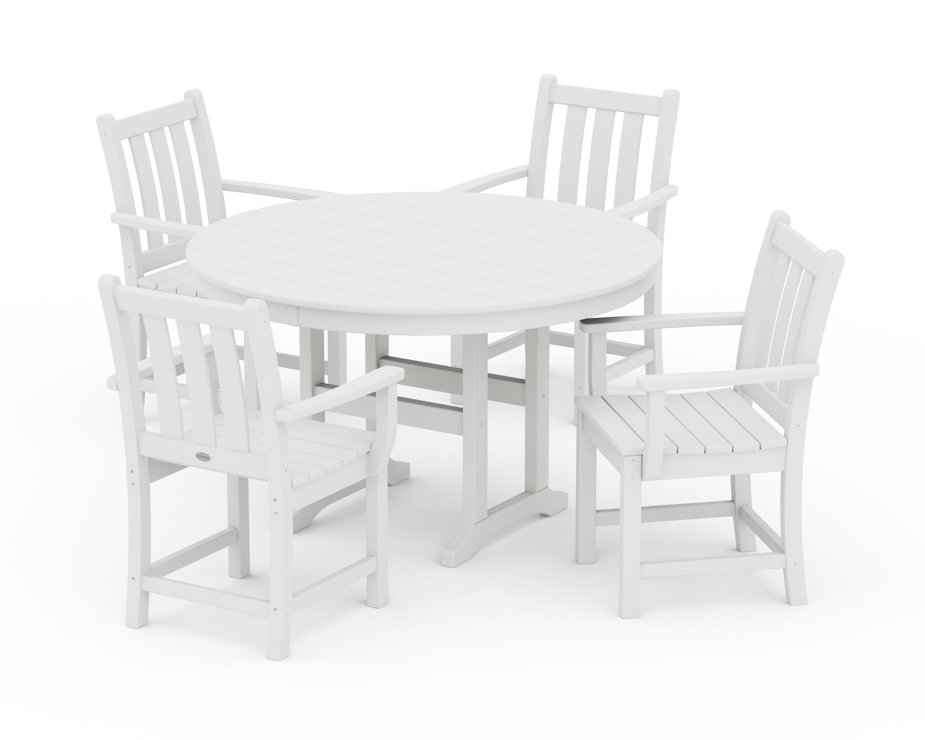 POLYWOOD Traditional Garden 5-Piece Round Farmhouse Dining Set in White