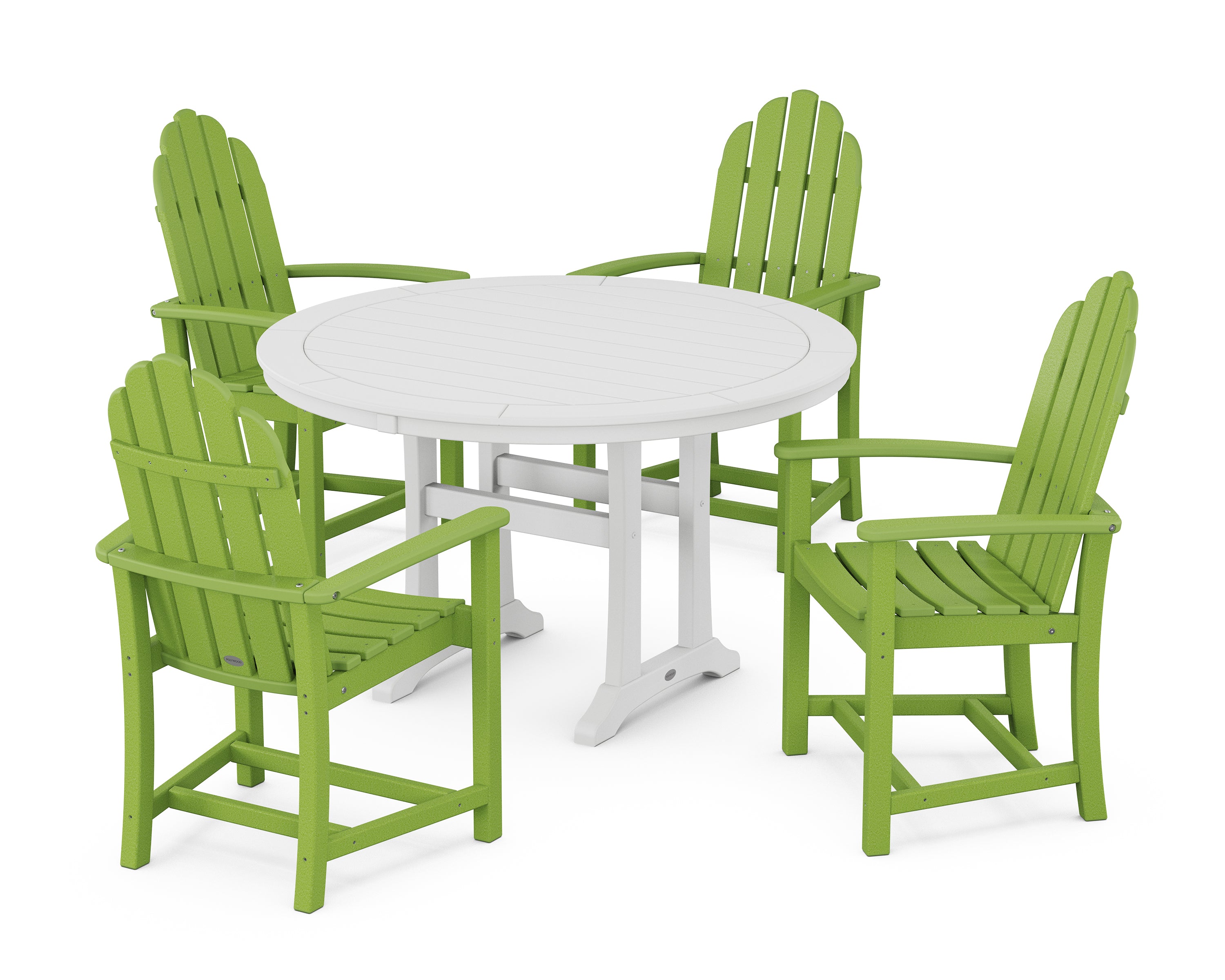 POLYWOOD® Classic Adirondack 5-Piece Round Dining Set with Trestle Legs in Lime / White