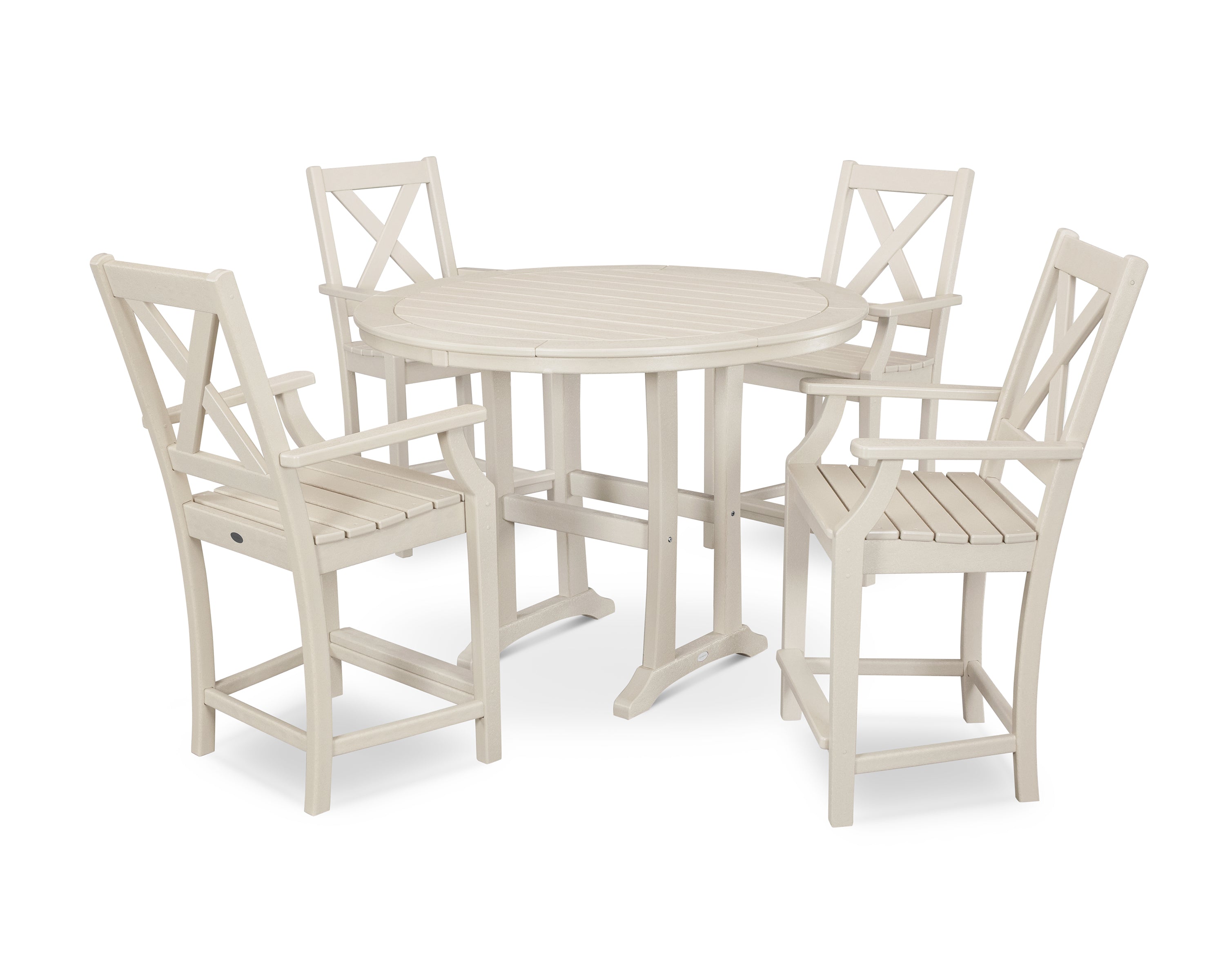 POLYWOOD® Braxton 5-Piece Nautical Trestle Arm Chair Counter Set in Sand