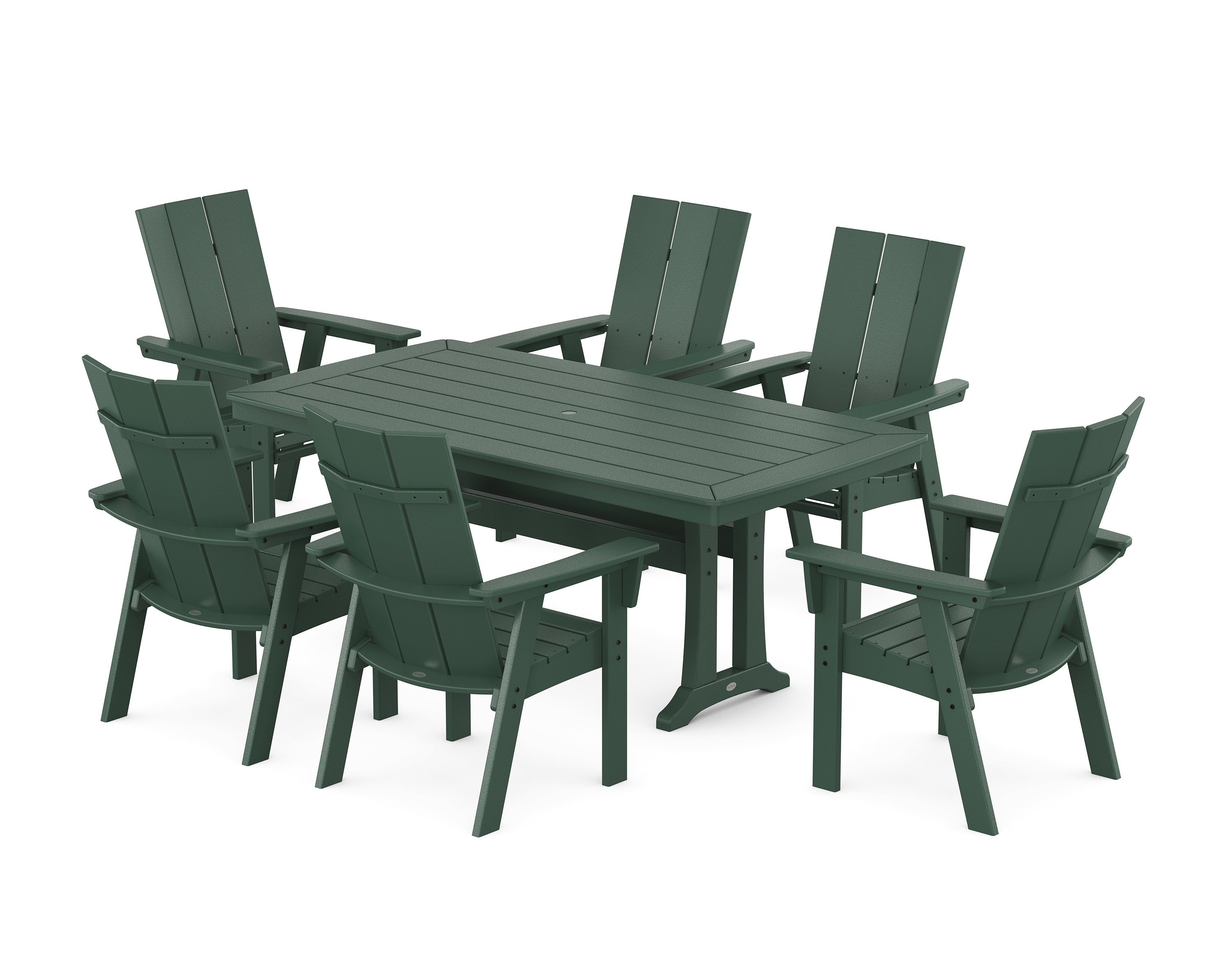 POLYWOOD Modern Curveback Adirondack 7-Piece Dining Set with Trestle Legs in Green