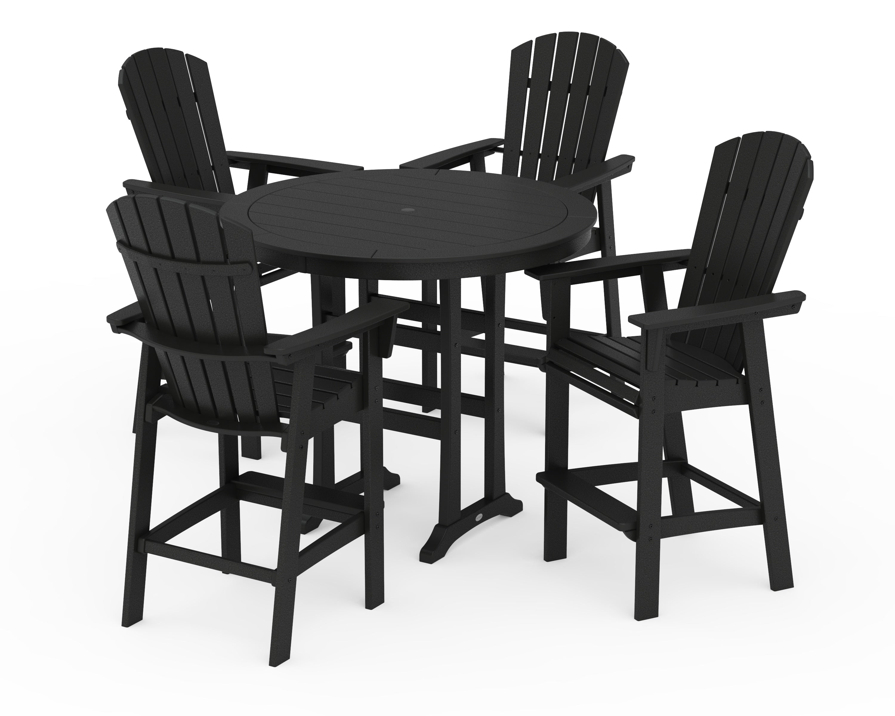 POLYWOOD Nautical Curveback Adirondack 5-Piece Round Trestle Bar Set in Black