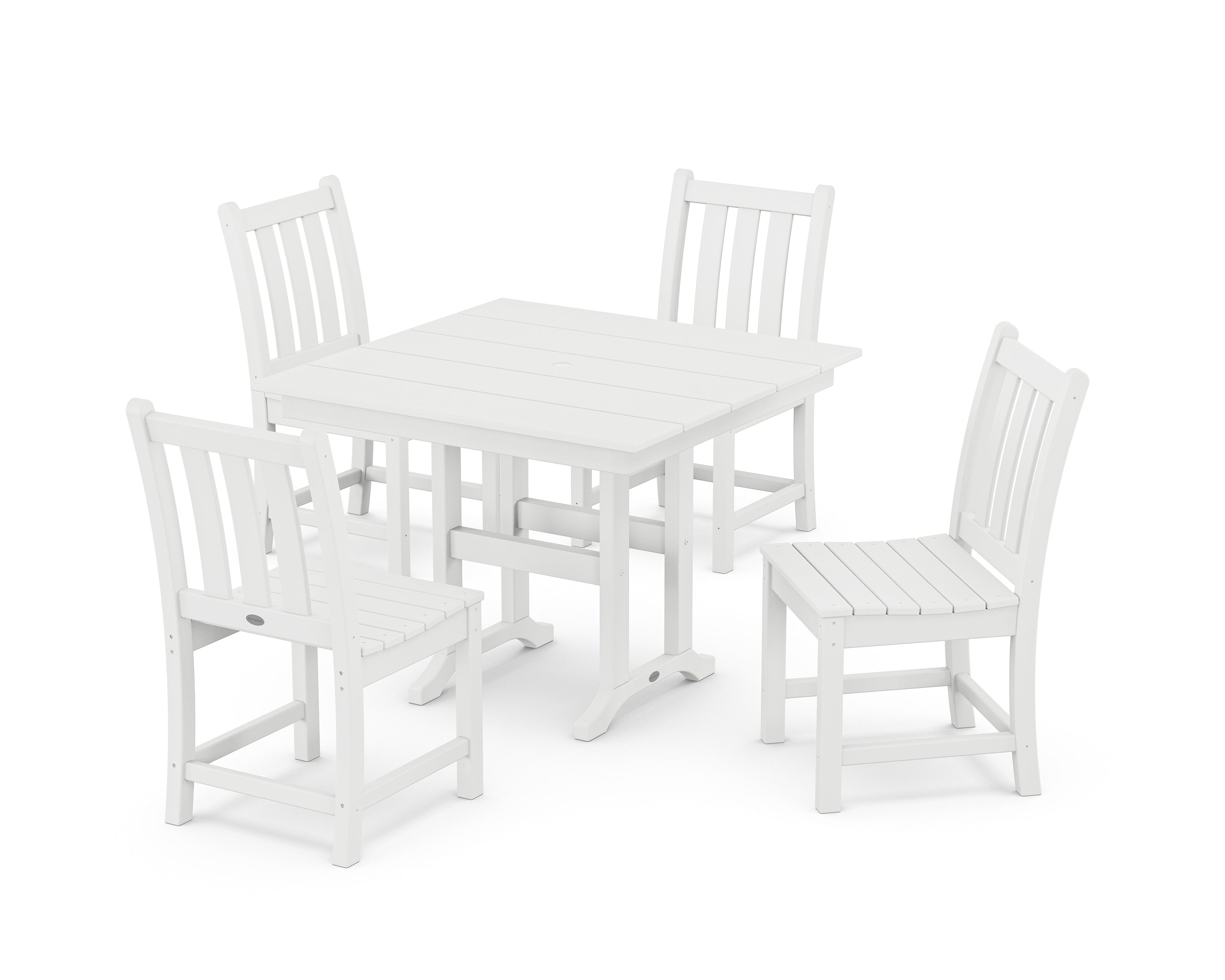POLYWOOD® Traditional Garden Side Chair 5-Piece Farmhouse Dining Set in White