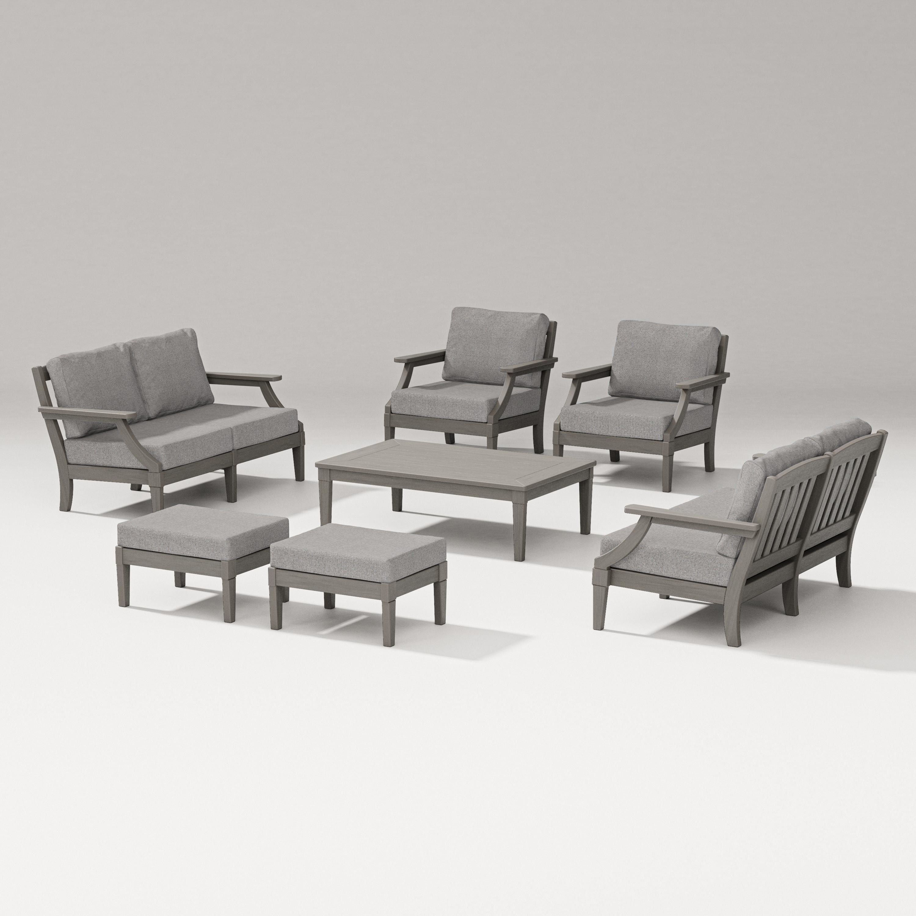 PW Designer Series Estate 7-Piece Lounge Loveseat Set in Driftwood / Grey Mist