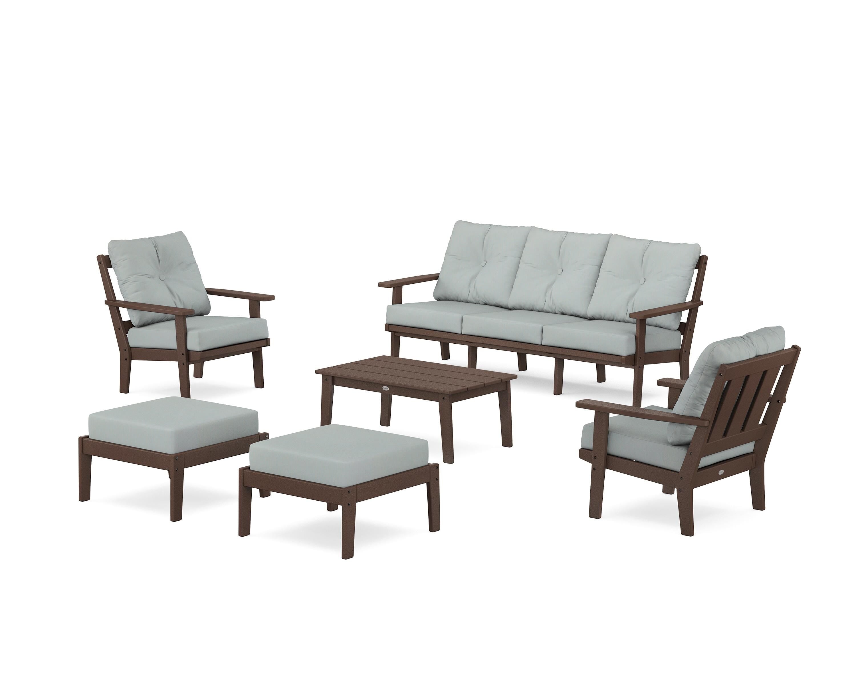 POLYWOOD Oxford 6-Piece Lounge Sofa Set in Mahogany / Spa