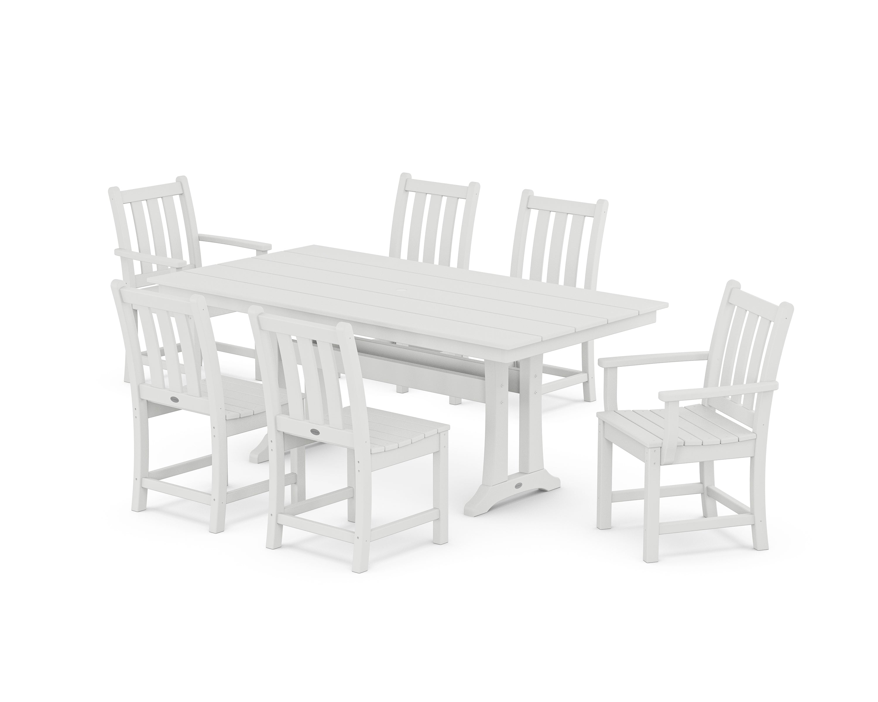 POLYWOOD® Traditional Garden 7-Piece Farmhouse Dining Set With Trestle Legs in White
