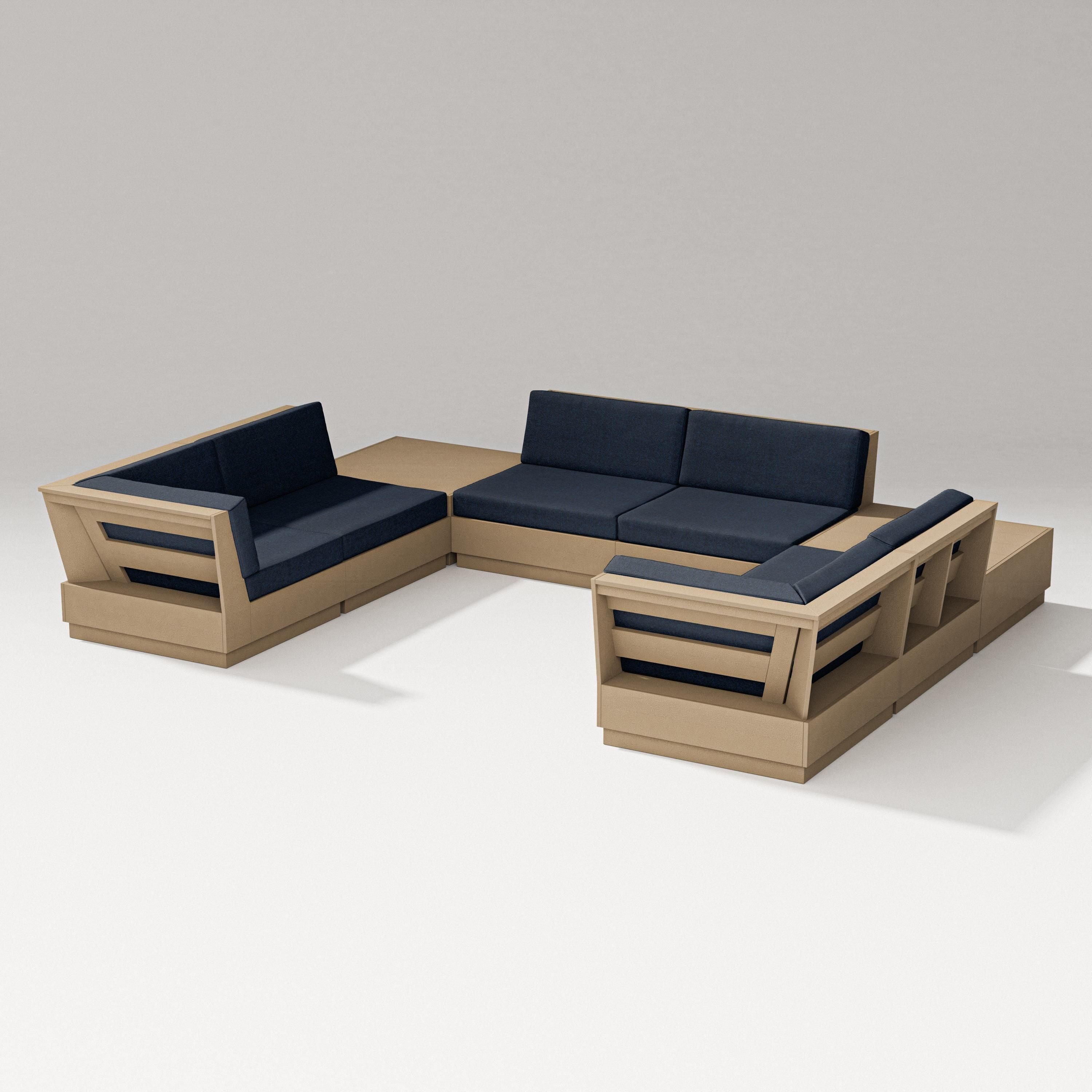 PW Designer Series Elevate 8-Piece U-Shaped Sectional in Vintage Sahara / Marine Indigo