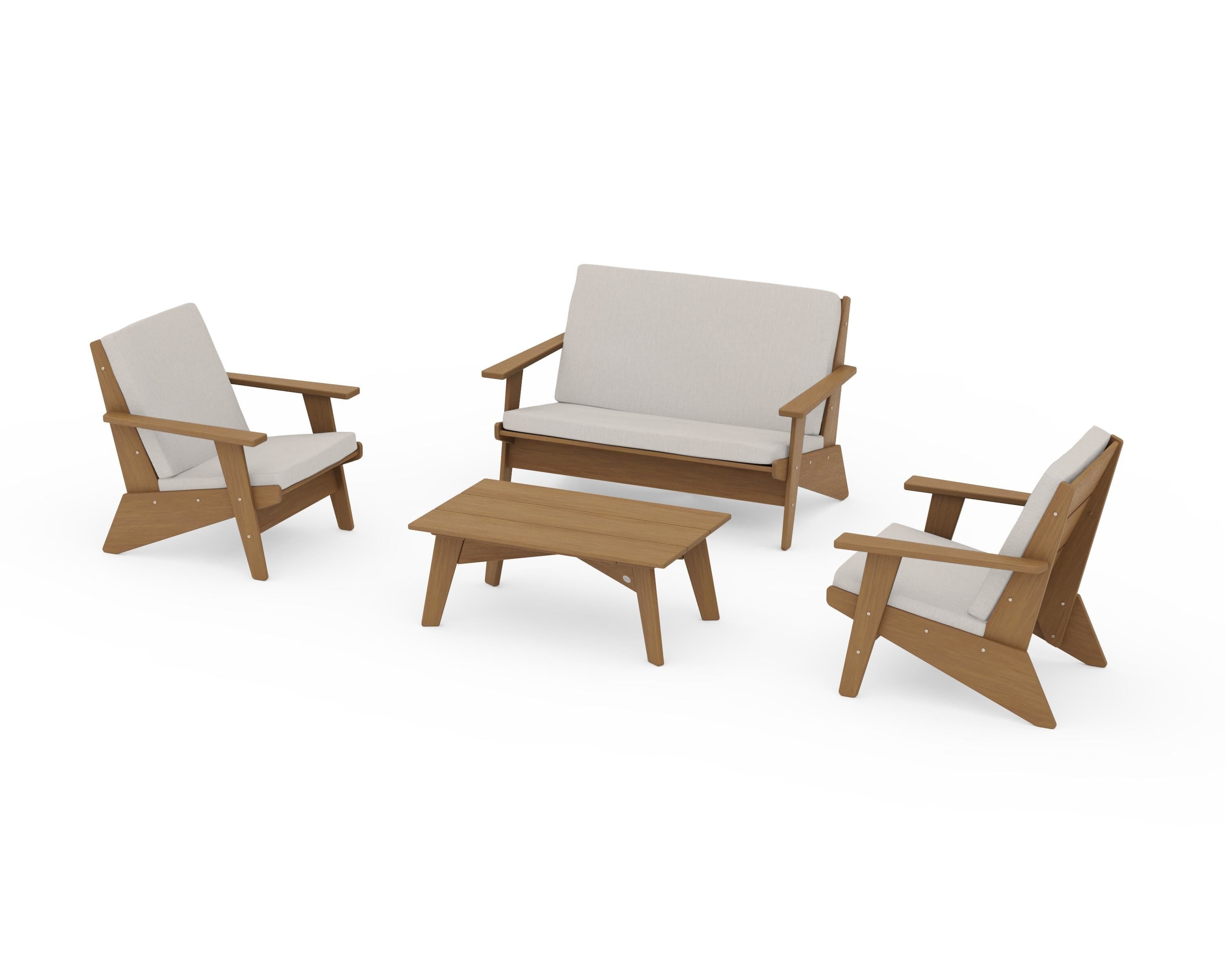 POLYWOOD Riviera Modern Lounge 4-Piece Set in Natural / Cast Ash