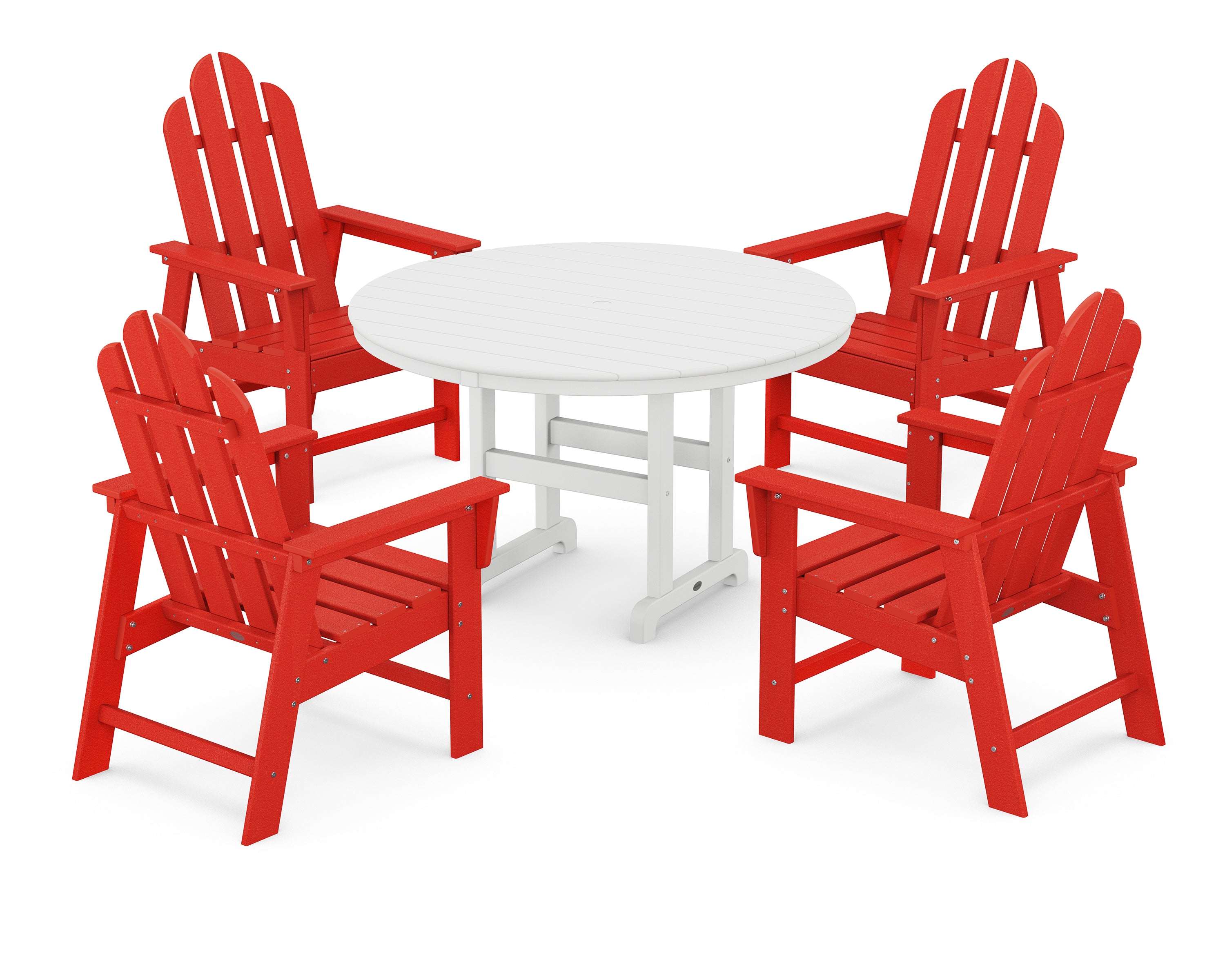 POLYWOOD® Long Island 5-Piece Round Farmhouse Dining Set in Sunset Red / White