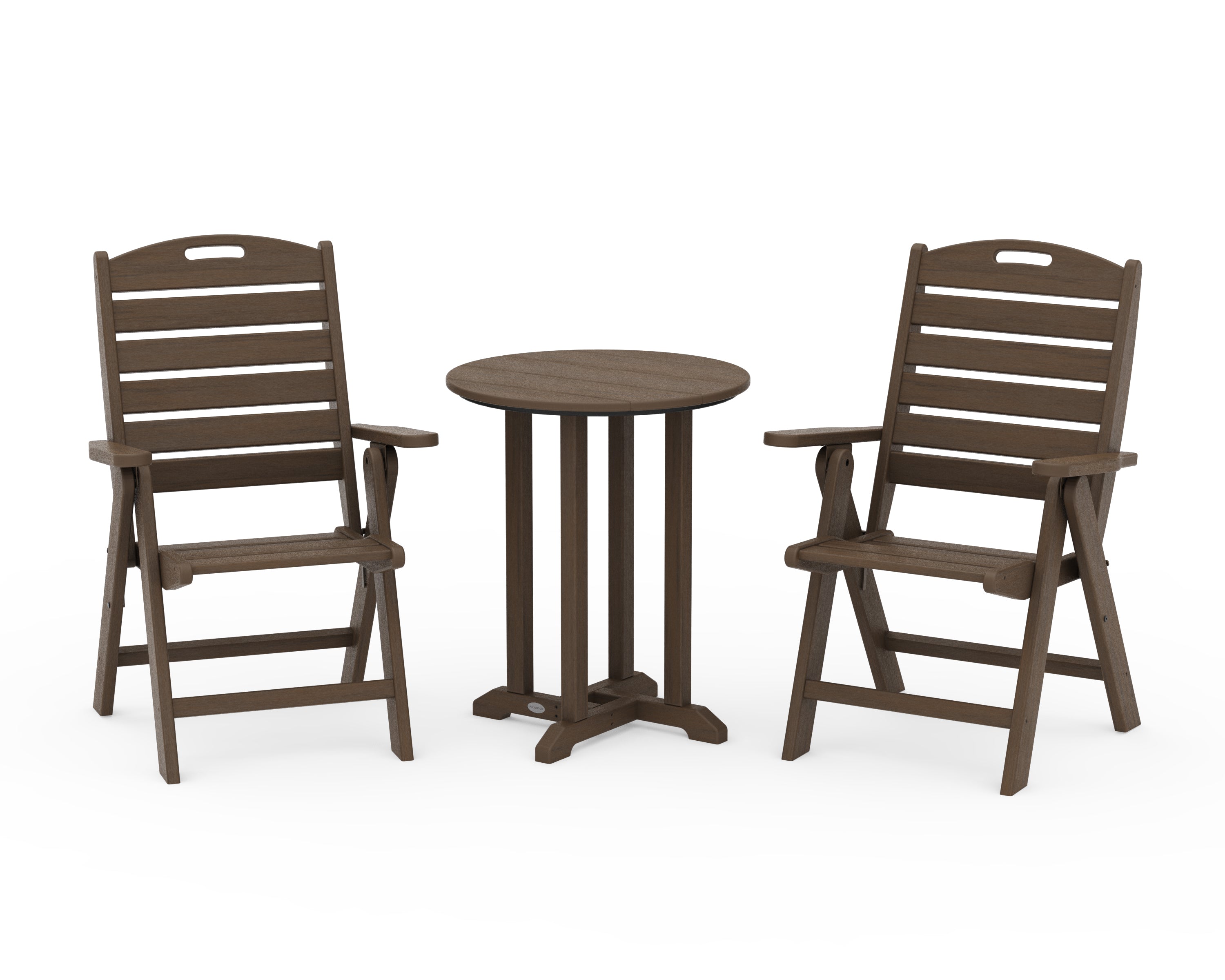 POLYWOOD Nautical Folding Highback Chair 3-Piece Round Bistro Dining Set in Kona