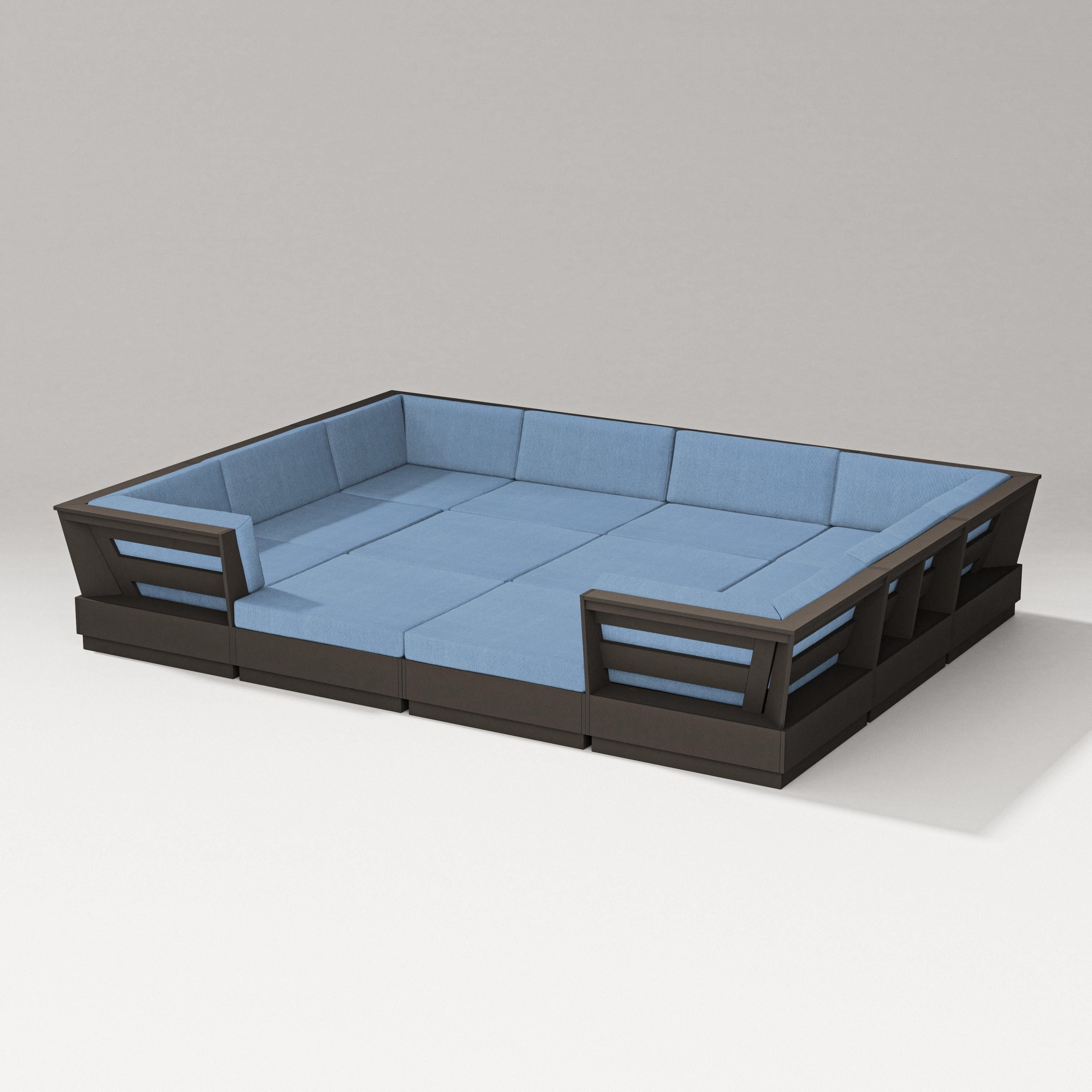 PW Designer Series Elevate 12-Piece Pit Sectional in Vintage Coffee / Sky Blue