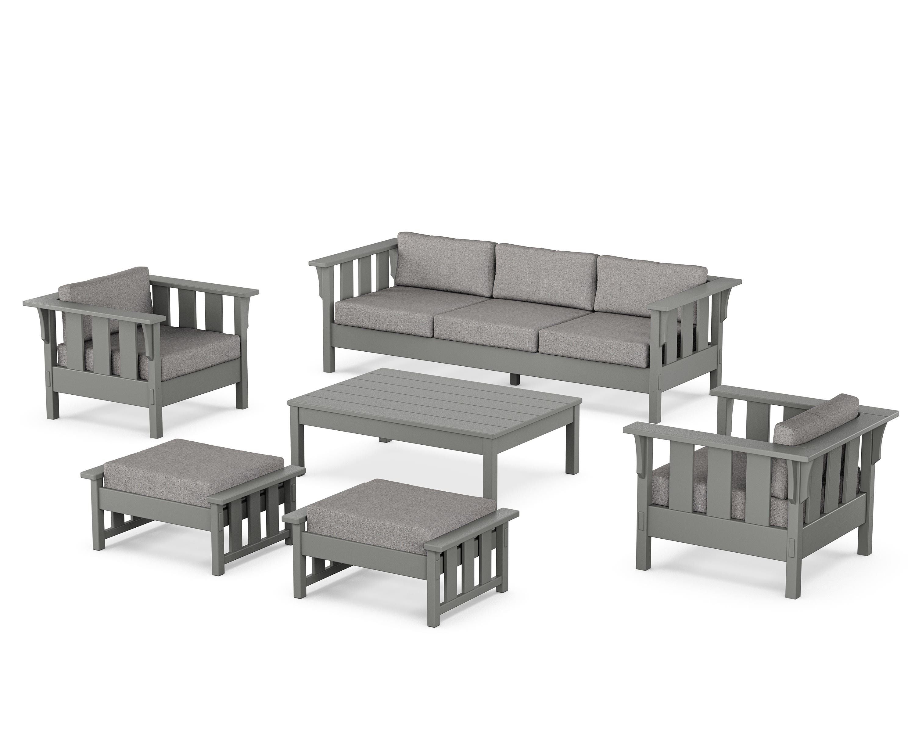 Martha Stewart by POLYWOOD Acadia 6-Piece Lounge Sofa Set in Slate Grey / Grey Mist