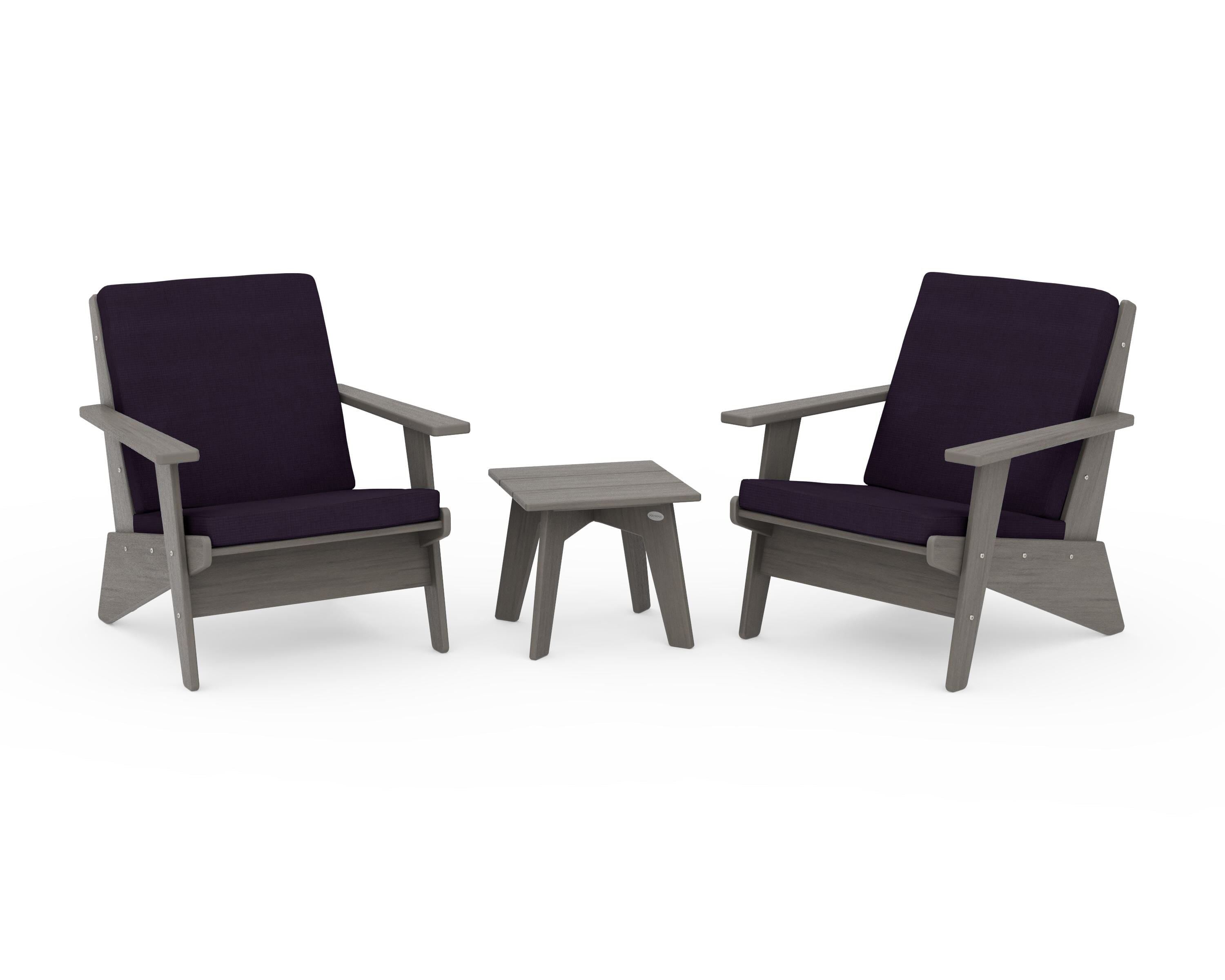 POLYWOOD Riviera Modern Lounge 3-Piece Set in Driftwood / Navy Linen