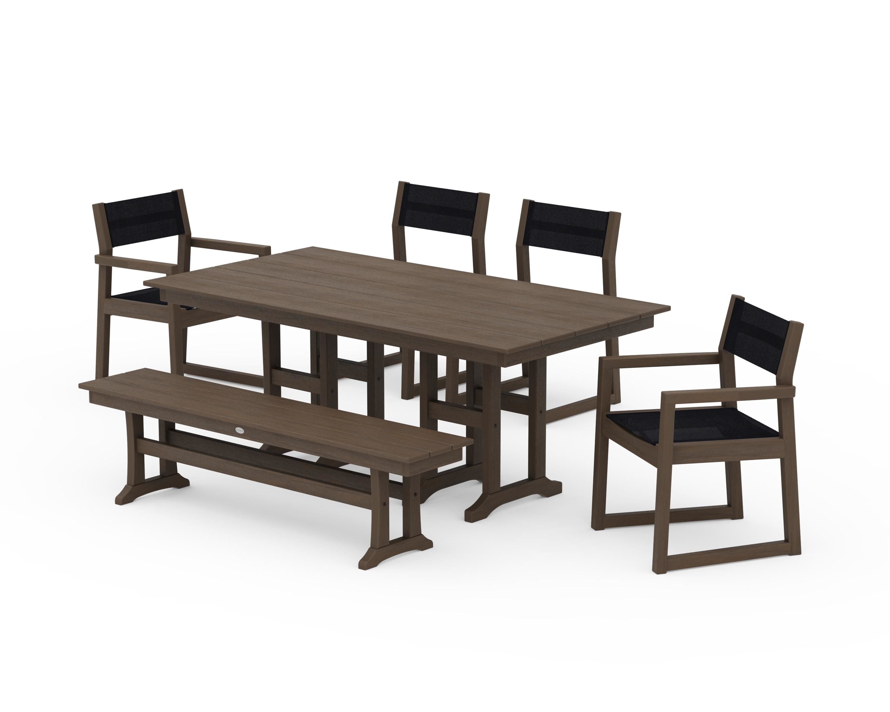 POLYWOOD EDGE Sling 6-Piece Farmhouse Dining Set in Kona / Black Sling