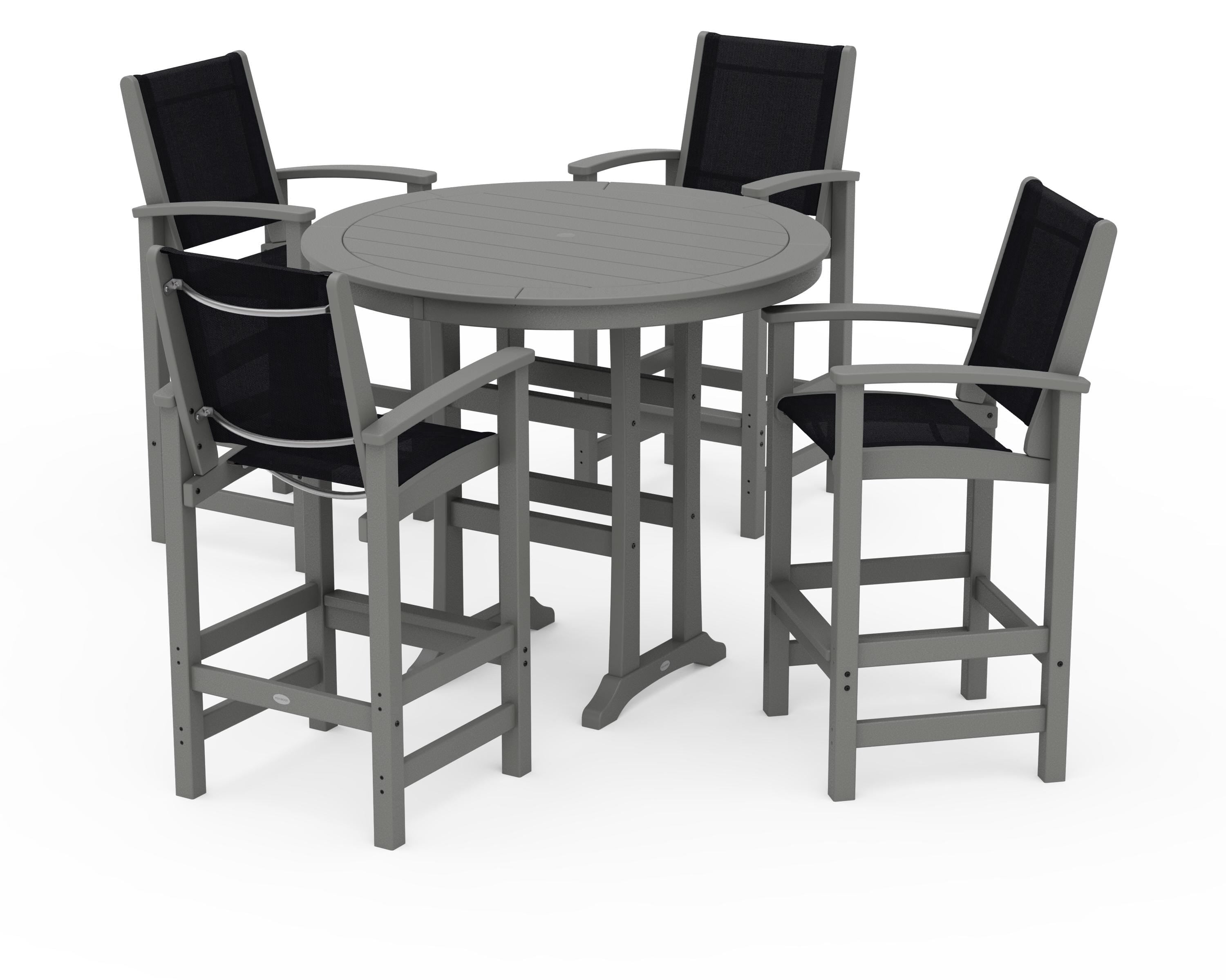 POLYWOOD Coastal 5-Piece Nautical Trestle Bar Set in Slate Grey / Black Sling