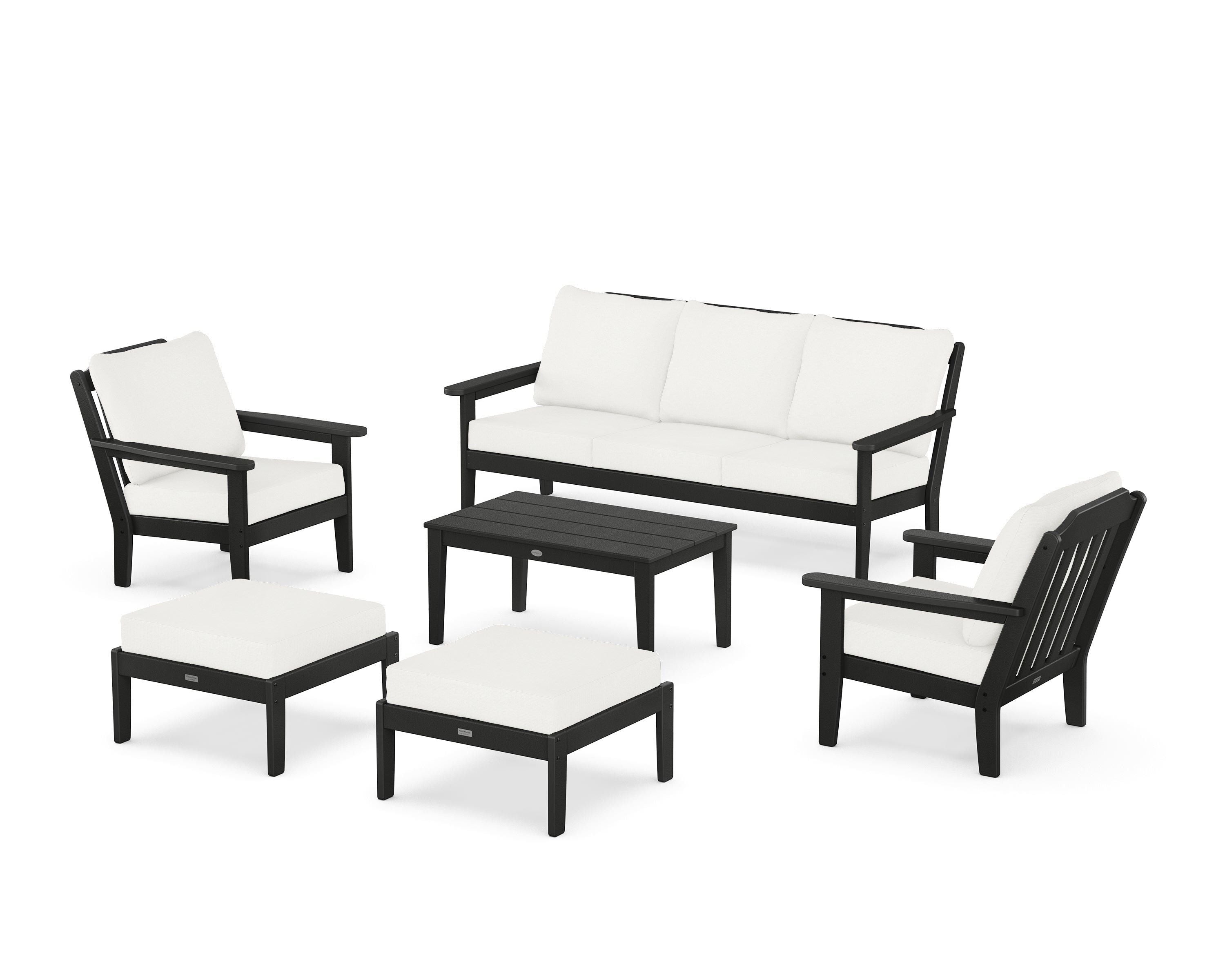 Country Living Cottage 6-Piece Lounge Sofa Set in Black / Natural Linen