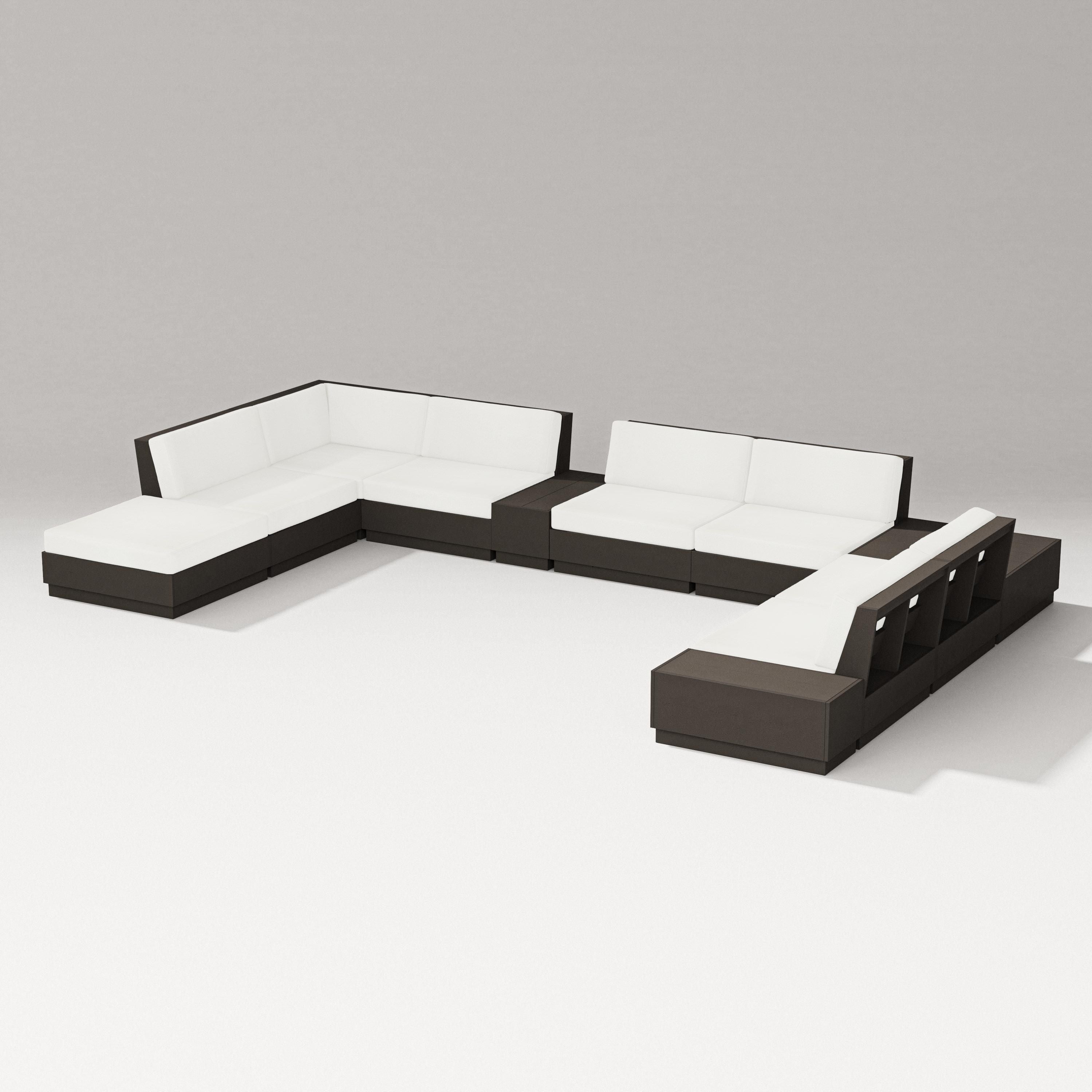 PW Designer Series Elevate 11-Piece Conversation Sectional Set in Vintage Coffee / Natural Linen