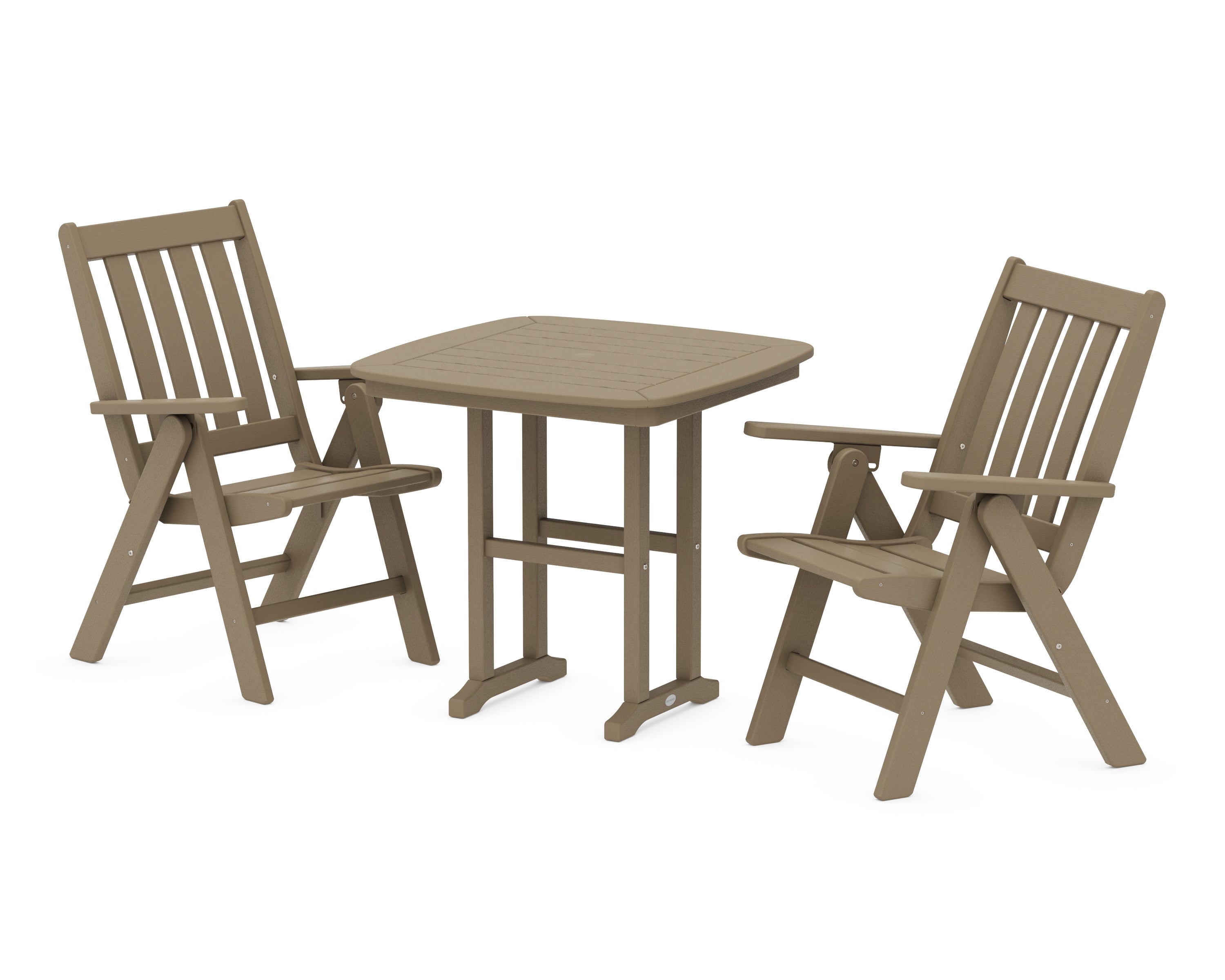 POLYWOOD Vineyard Folding Chair 3-Piece Dining Set in Vintage Sahara