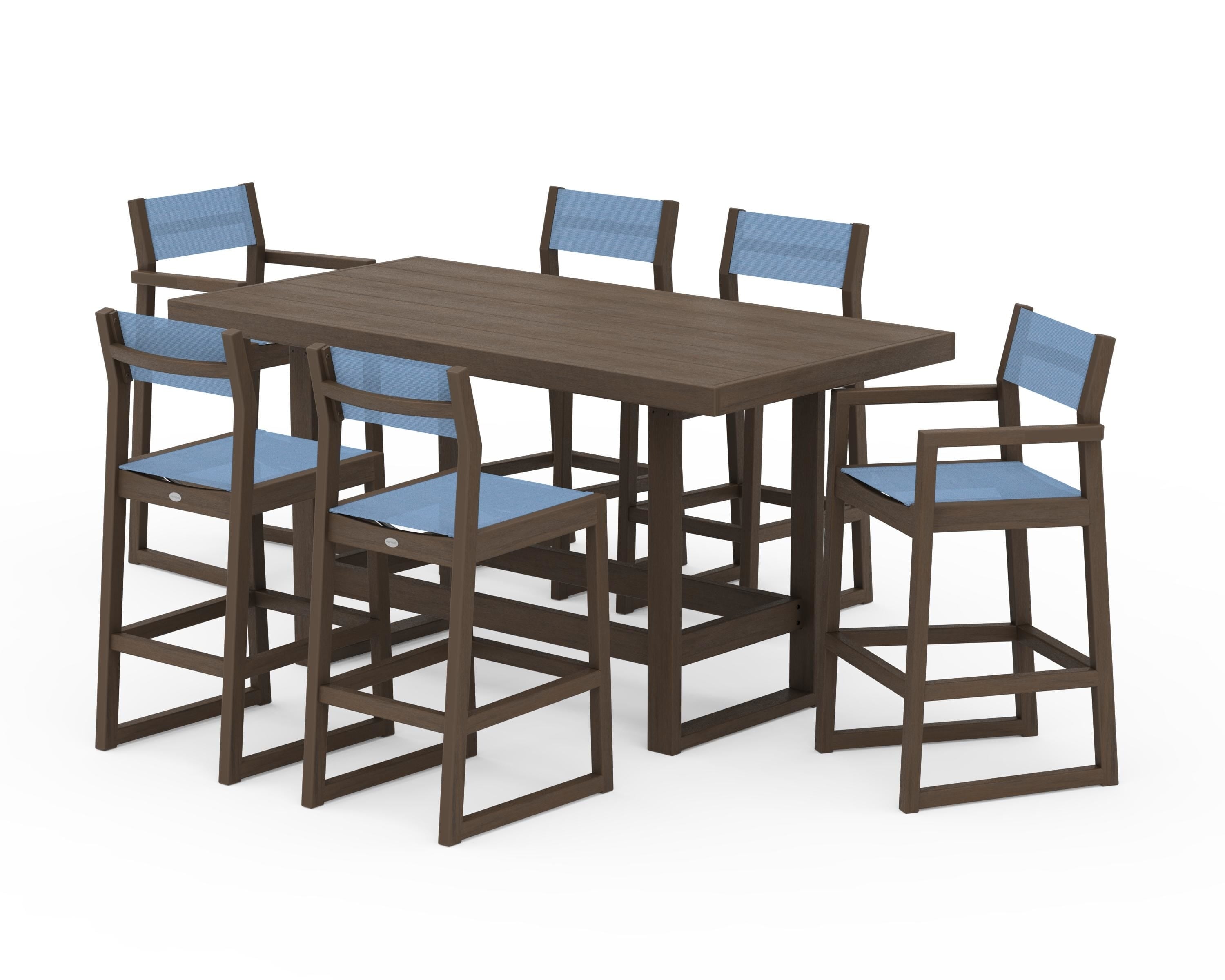 POLYWOOD EDGE Sling 7-Piece Bar Table Set in Kona / Poolside Sling