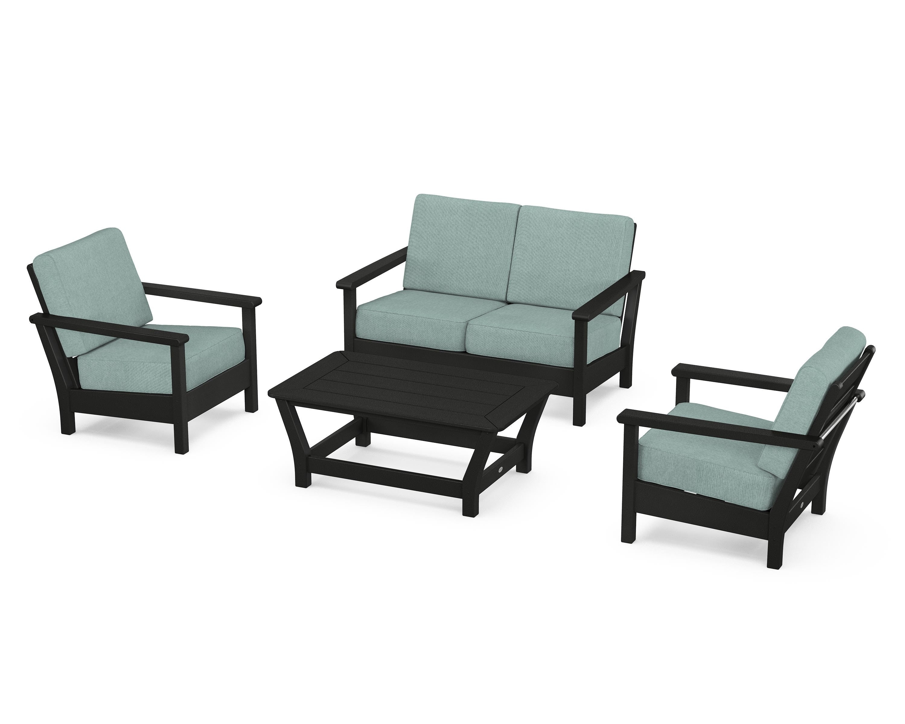 POLYWOOD Harbour 4-Piece Deep Seating Set in Black / Glacier Spa