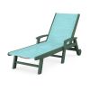 POLYWOOD Coastal Chaise with Wheels in Green / Dupioni Aquamarine Sling