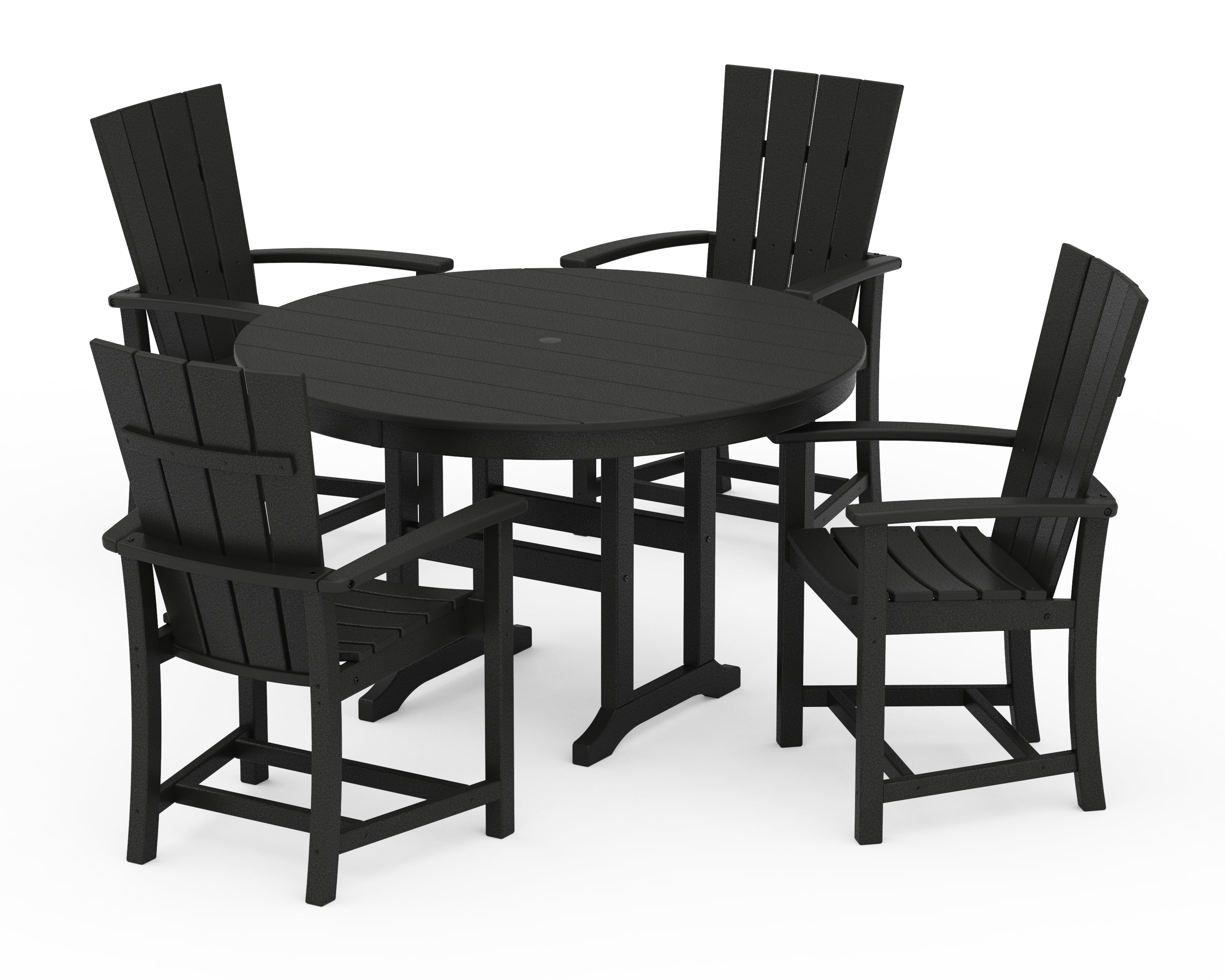 POLYWOOD Quattro 5-Piece Round Farmhouse Dining Set in Black