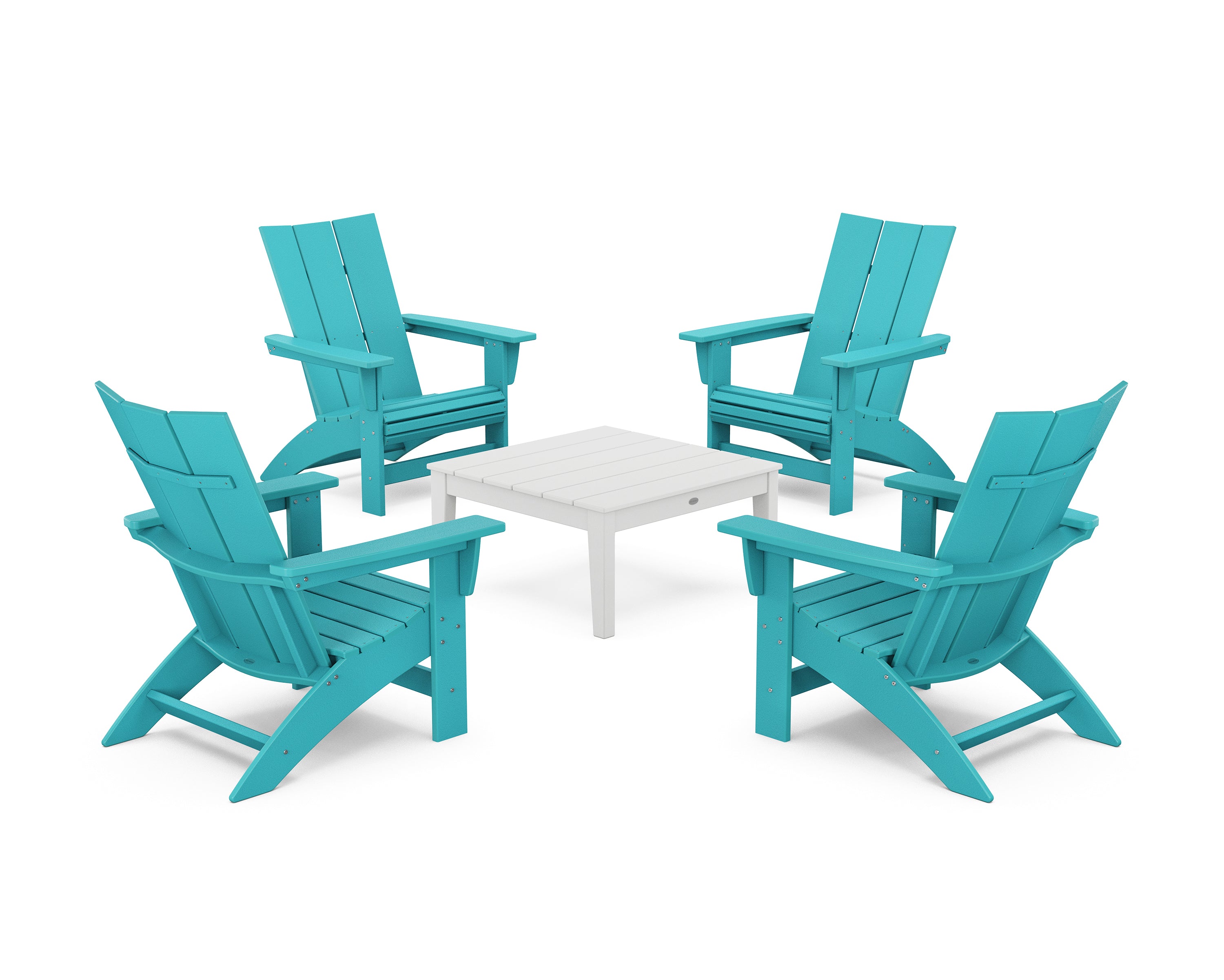 POLYWOOD® 5-Piece Modern Grand Adirondack Chair Conversation Group in Aruba / White