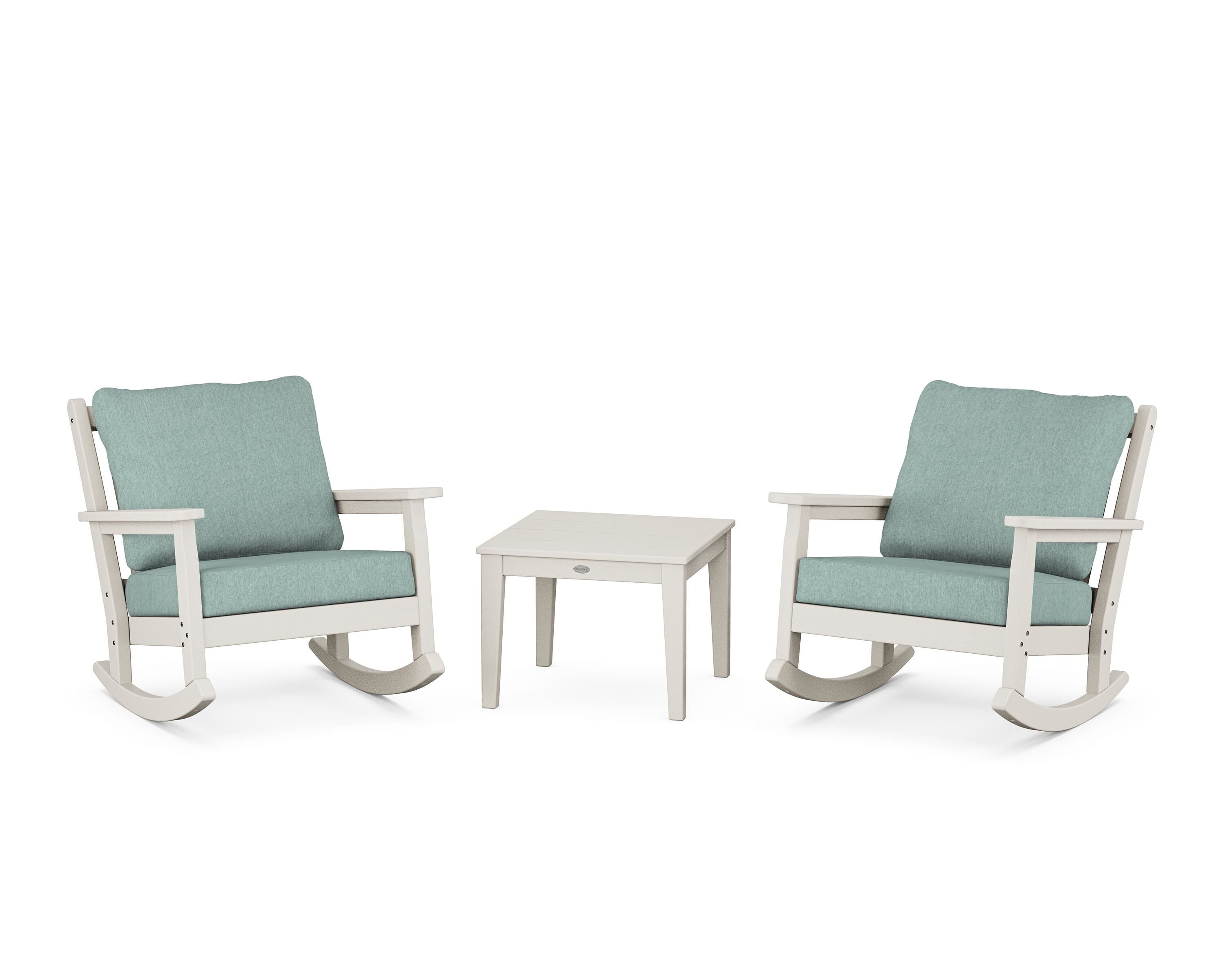 POLYWOOD Chippendale 3-Piece Deep Seating Rocker Set in Sand / Glacier Spa