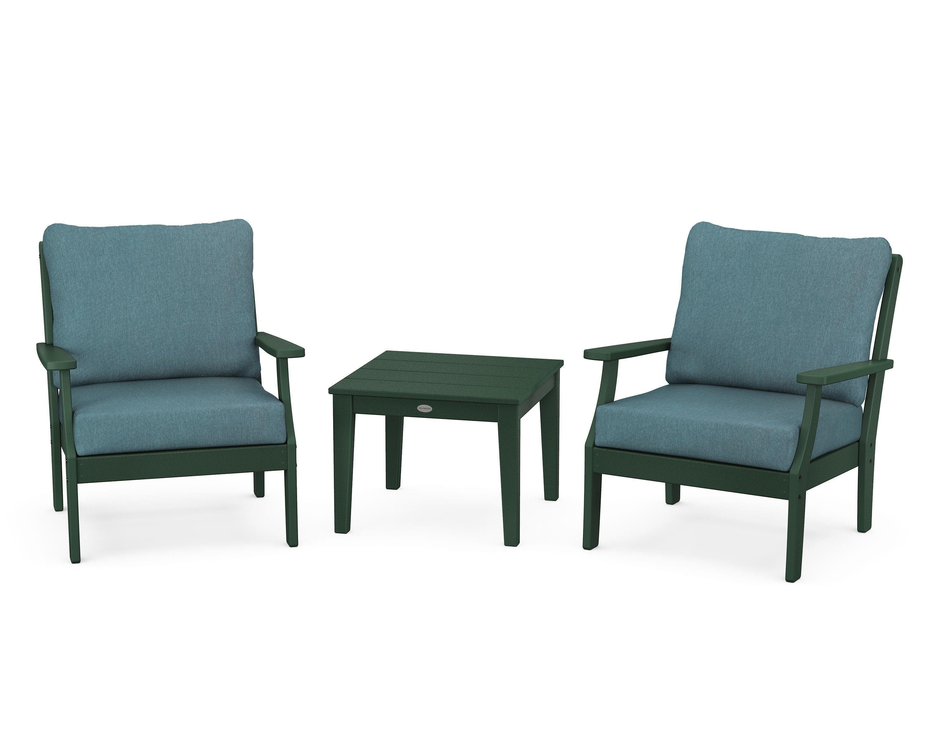 POLYWOOD Braxton 3-Piece Deep Seating Set in Green / Ocean Teal