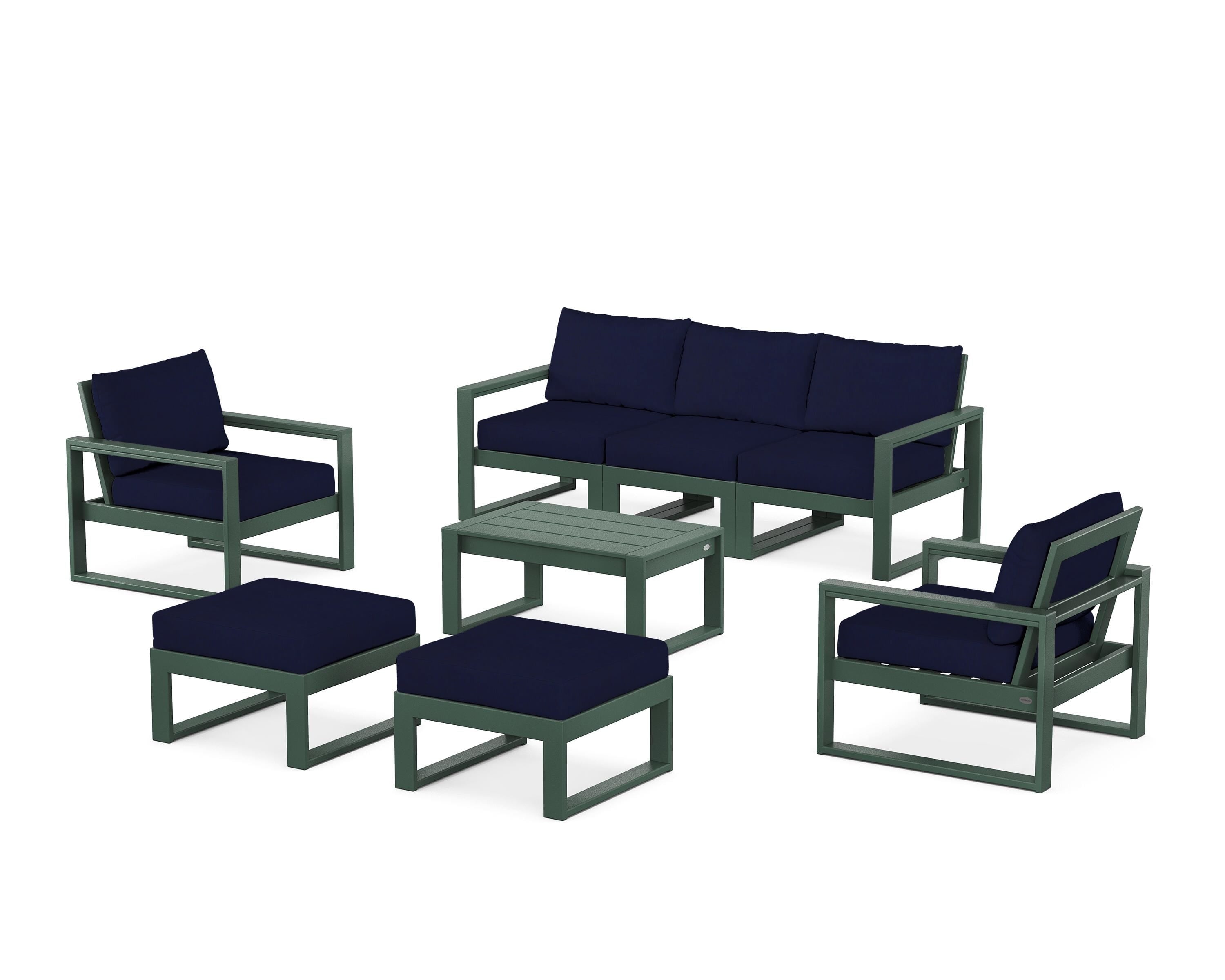 POLYWOOD EDGE Sectional 8-Piece Lounge Sofa Set in Green / Navy
