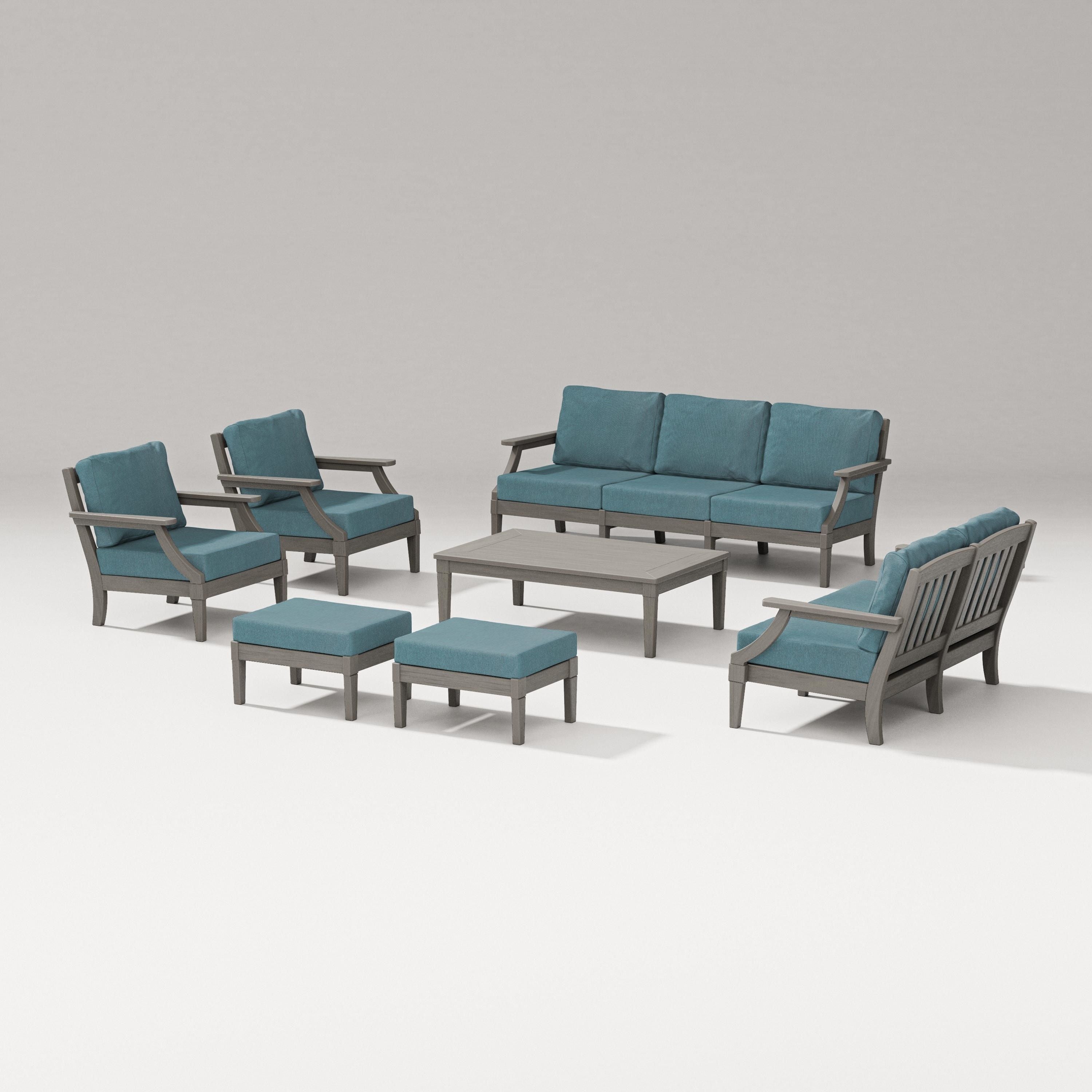 PW Designer Series Estate 7-Piece Lounge Sofa Set in Driftwood / Ocean Teal
