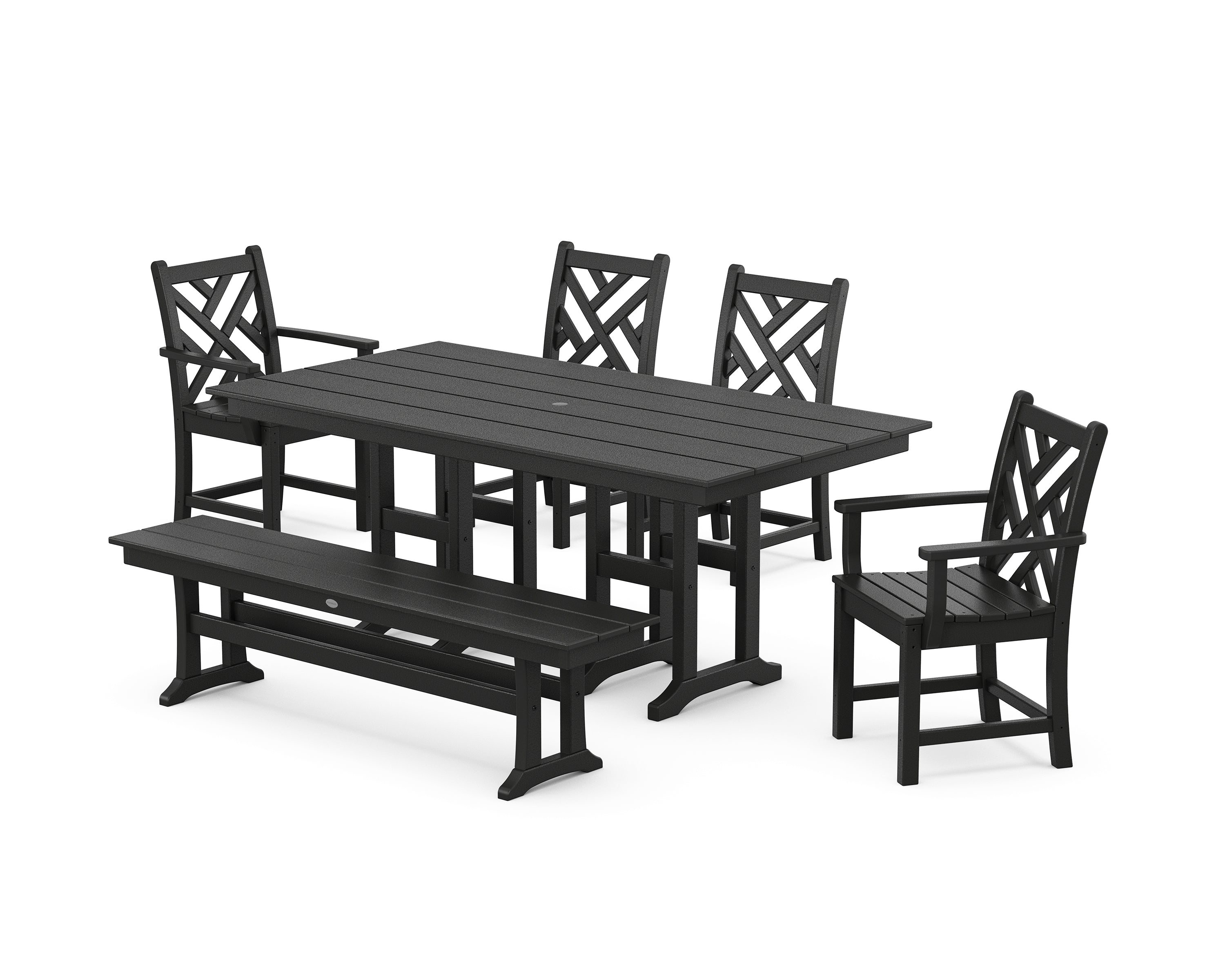 POLYWOOD Chippendale 6-Piece Farmhouse Dining Set in Black