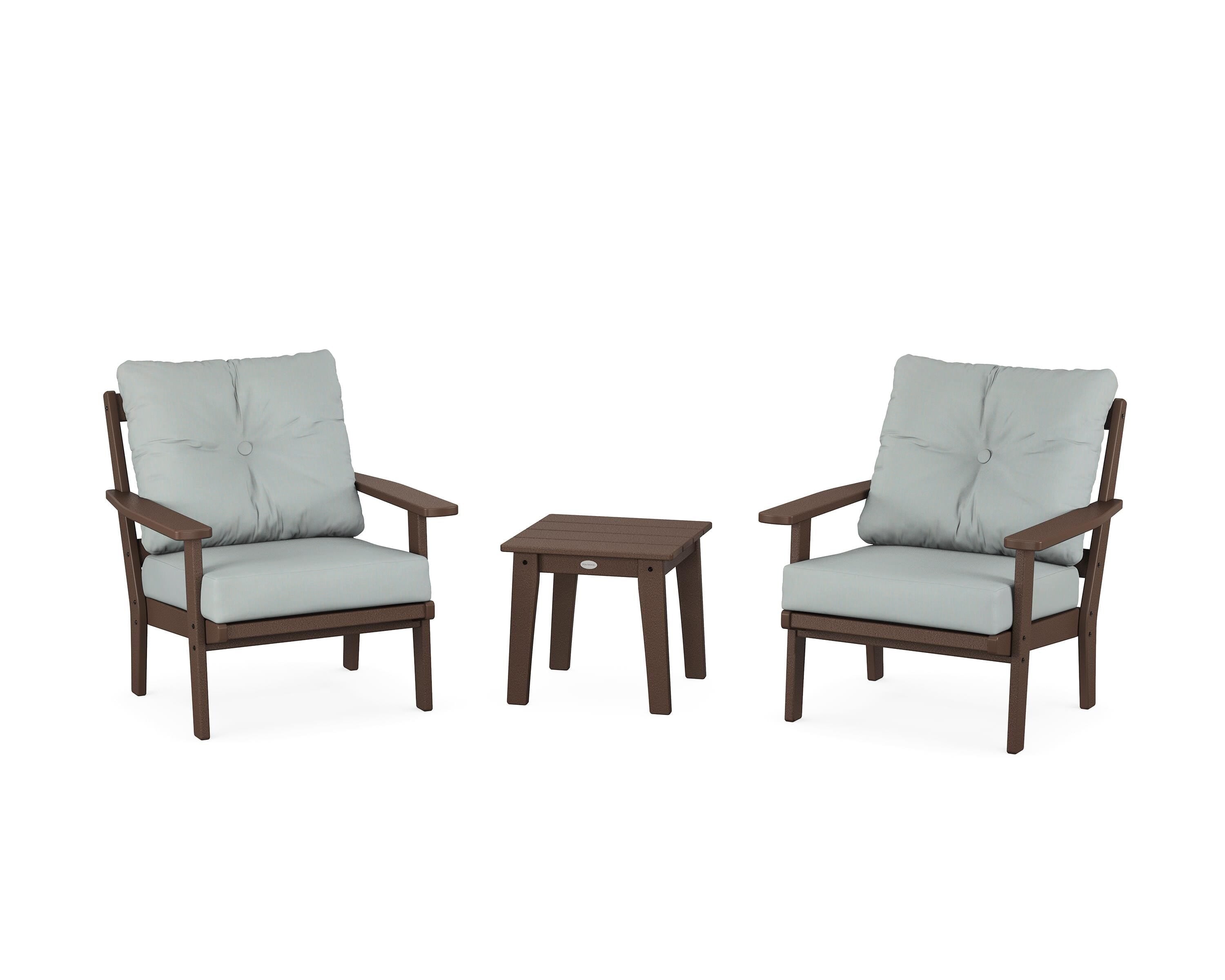 POLYWOOD Oxford 3-Piece Deep Seating Set in Mahogany / Spa